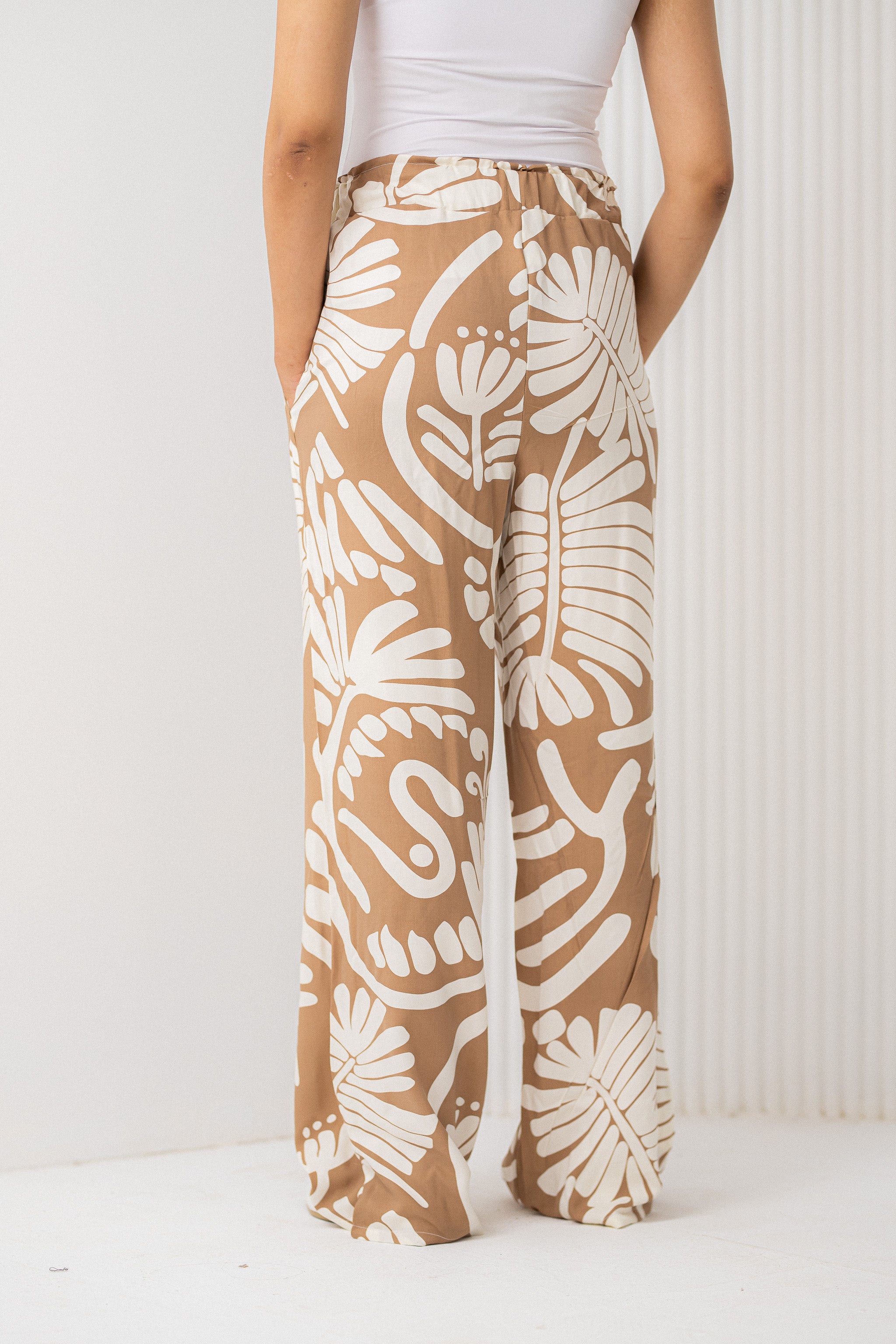 Beige Palm leaves Pants