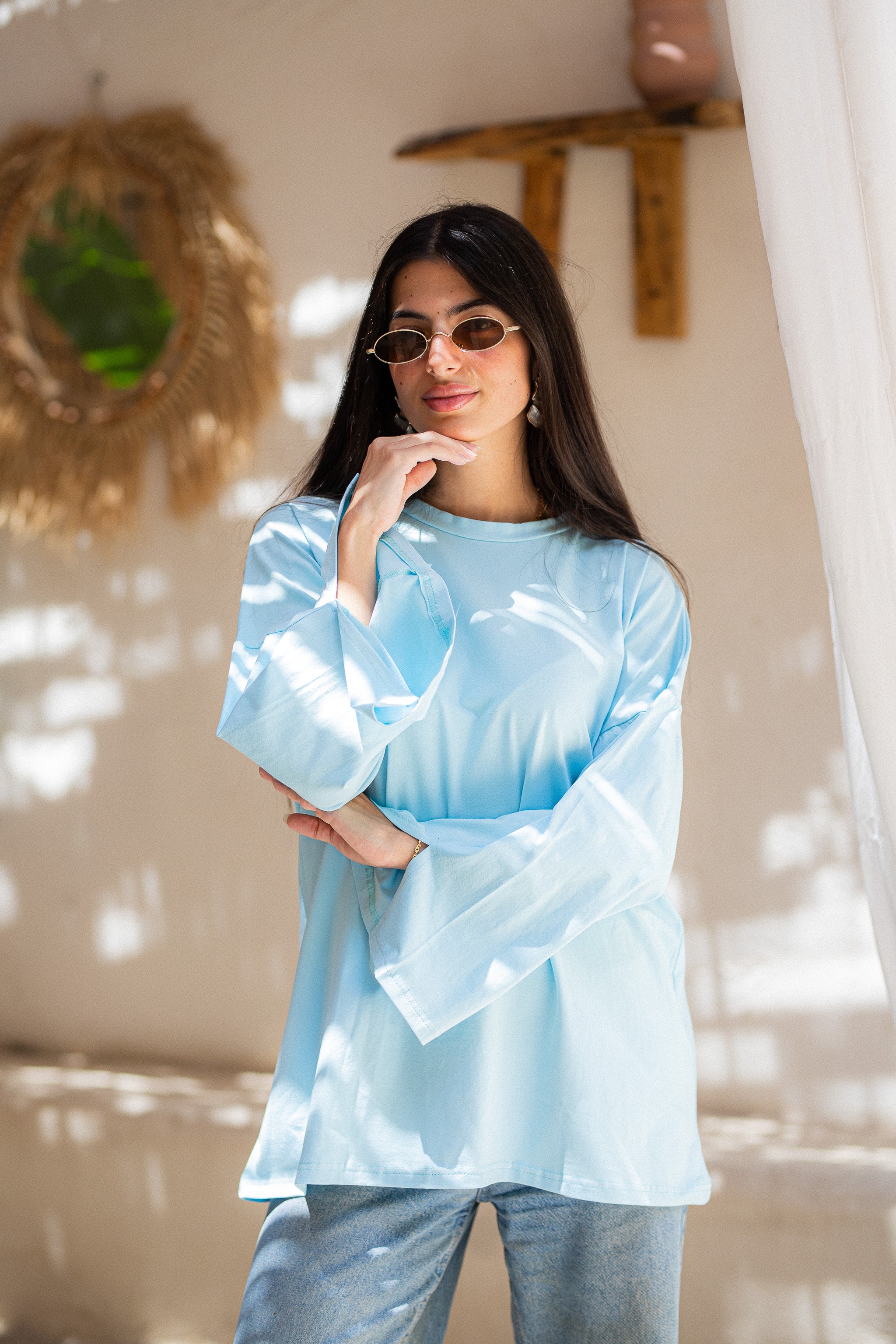 Beige vent sleeve t-shirt