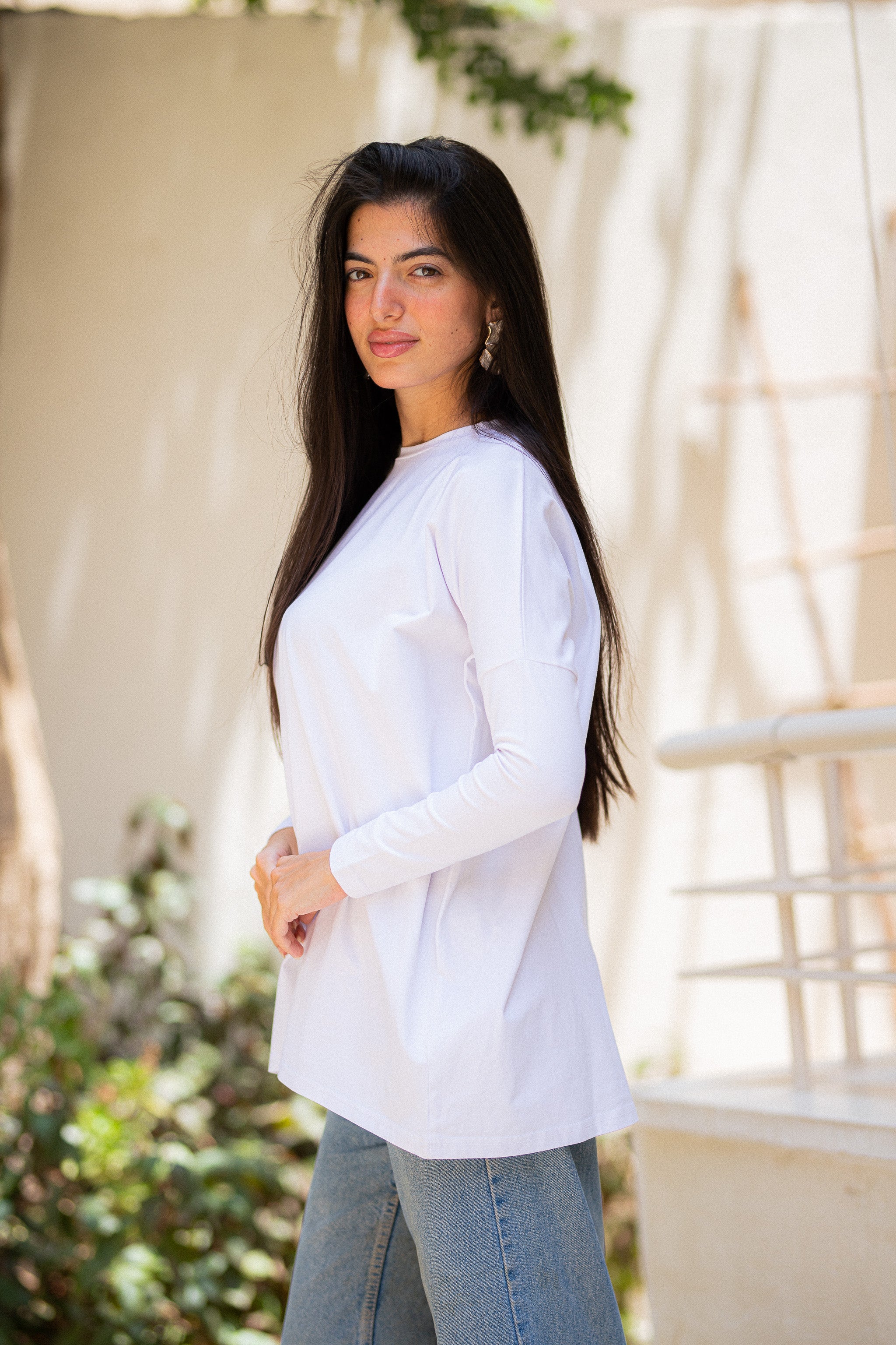 White Tight sleeve oversized T-shirt