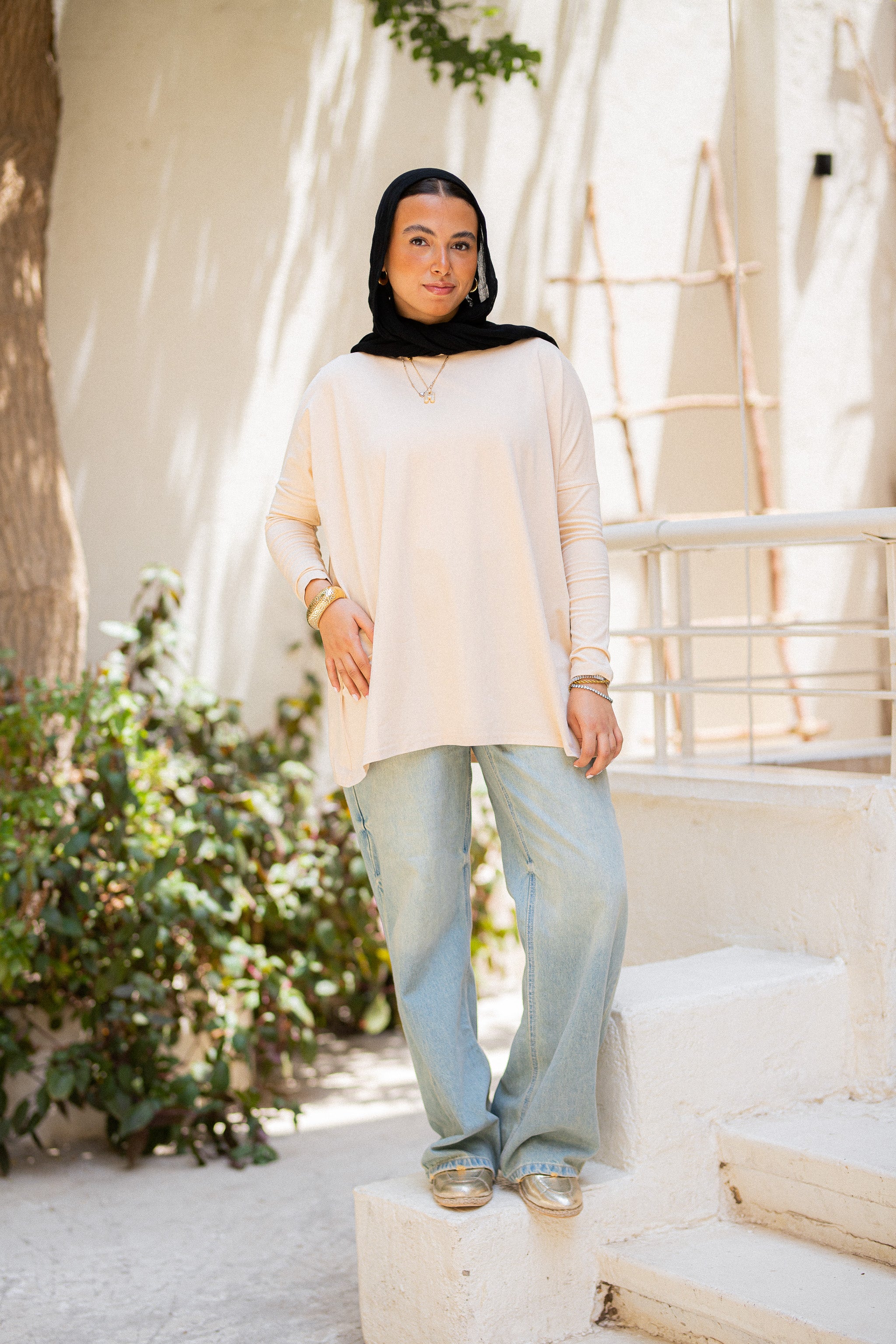 Black Tight sleeve oversized T-shirt