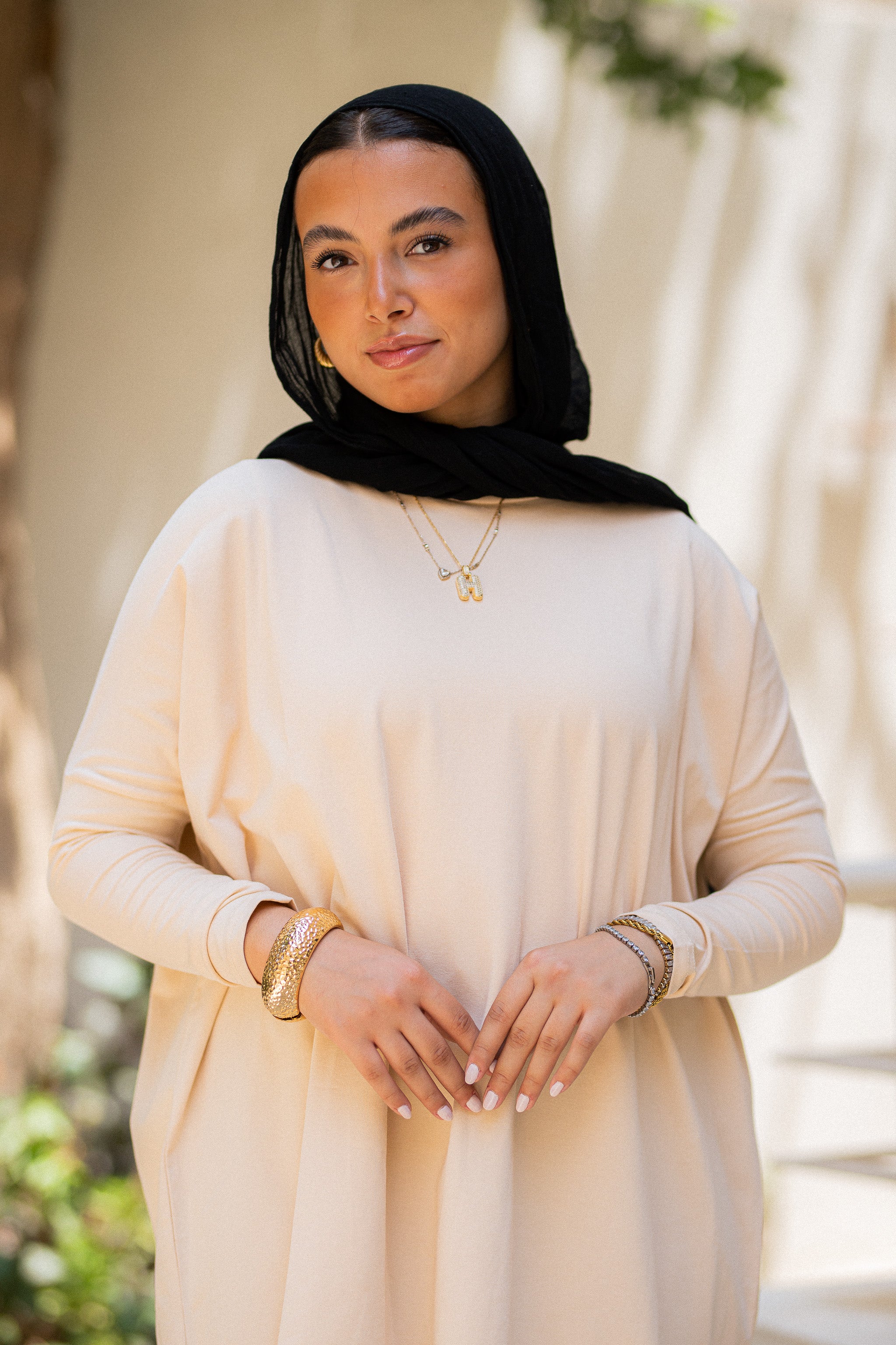 Beige Tight sleeve oversized T-shirt