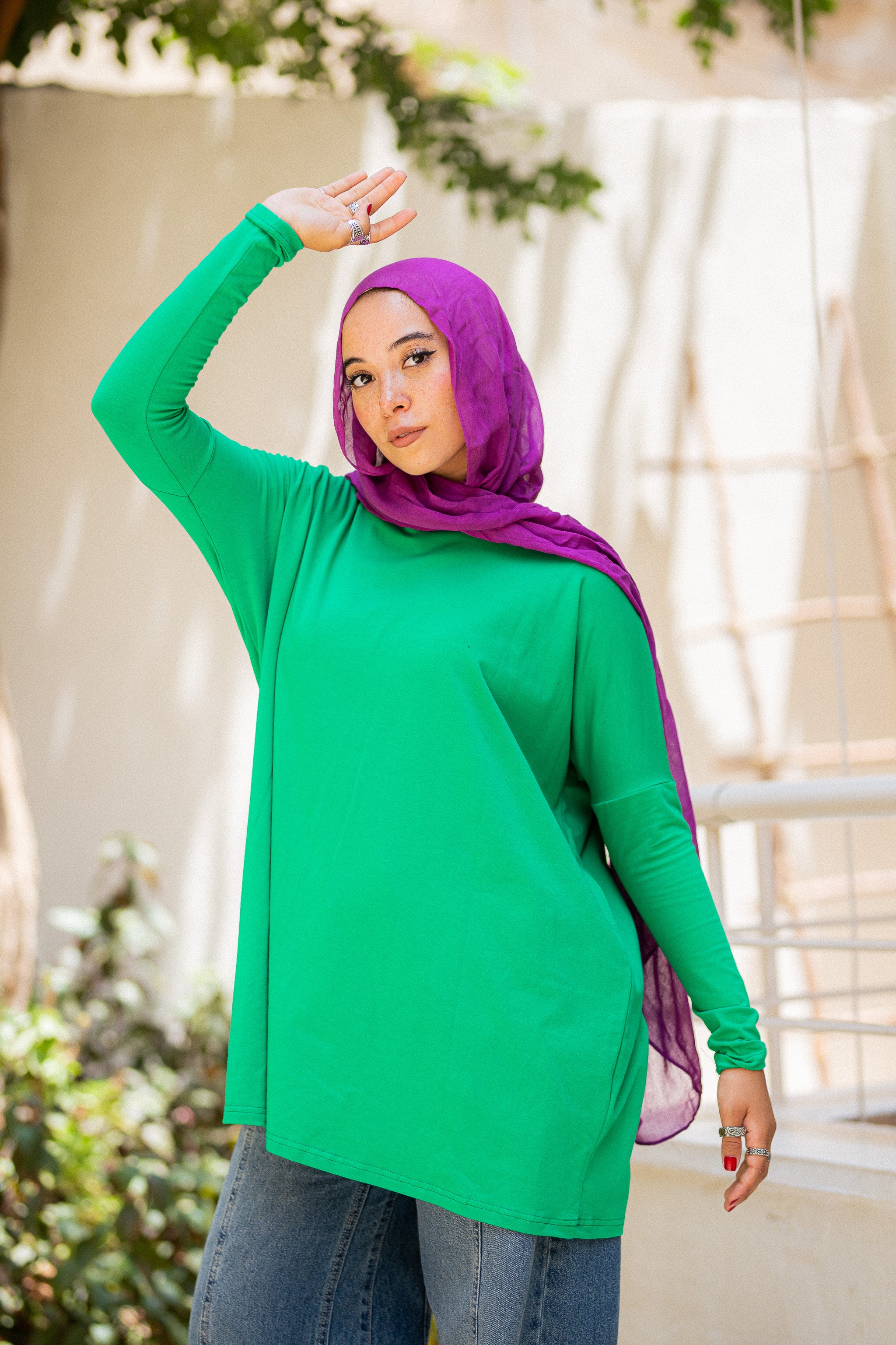 Green Tight sleeve oversized T-shirt