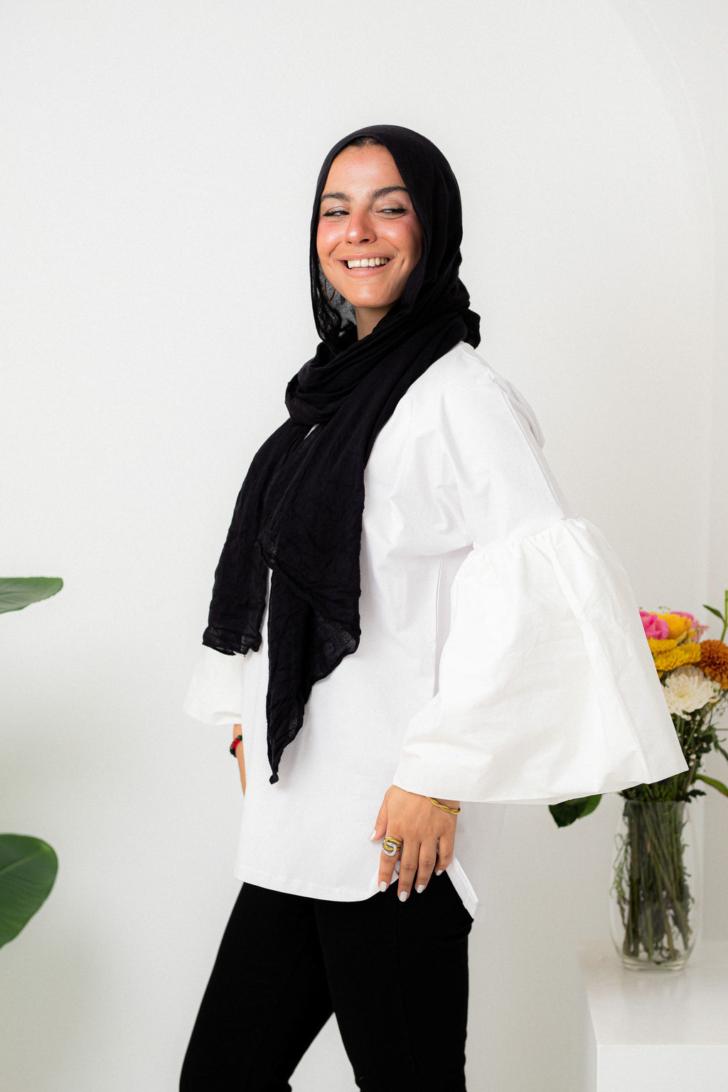 White Super flared sleeve t-shirt