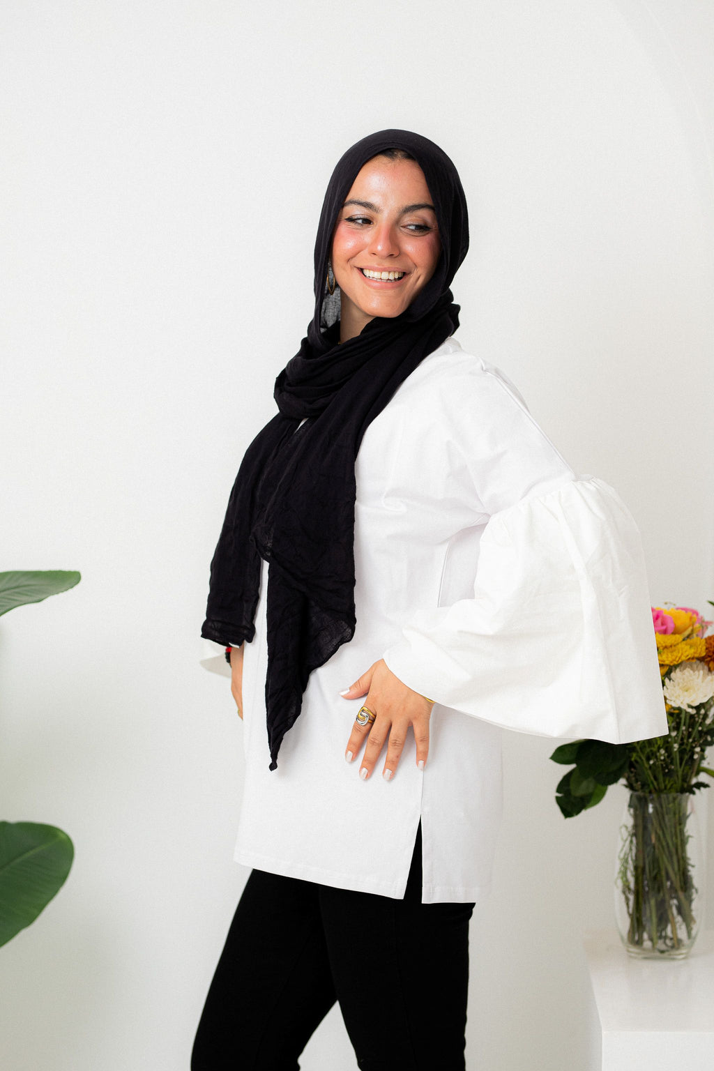 White Super flared sleeve t-shirt