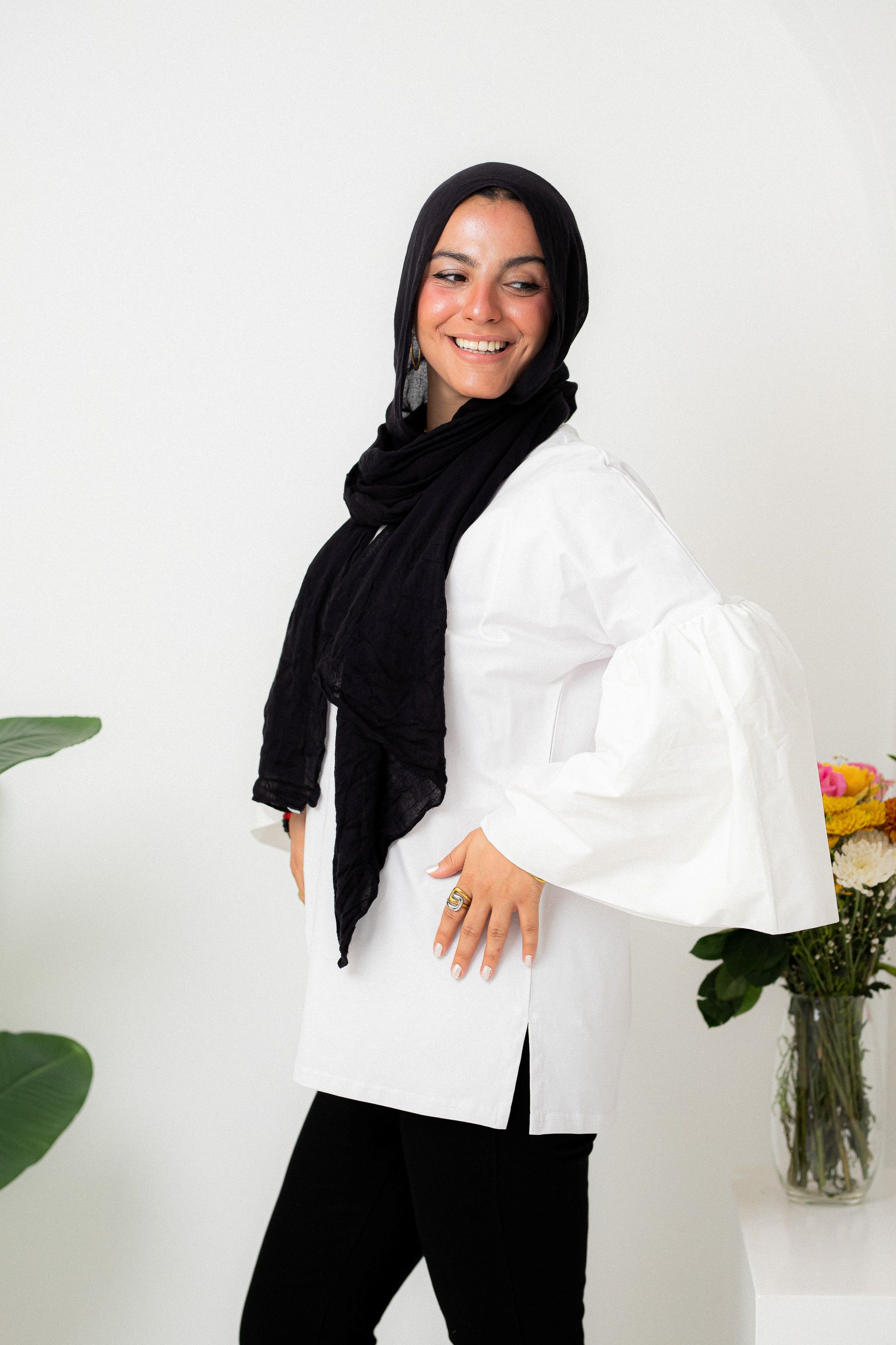 Black Super flared sleeve t-shirt