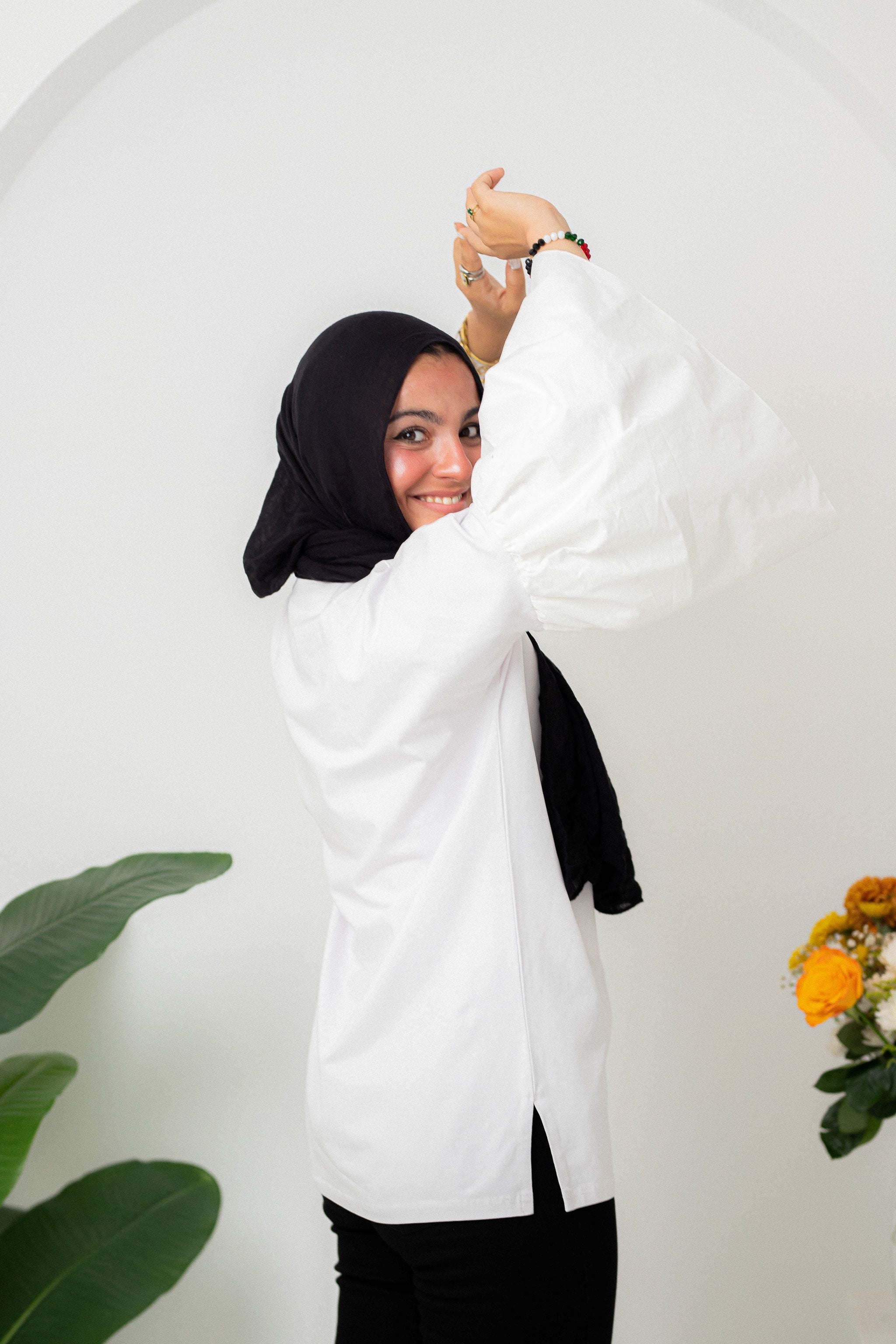 White Super flared sleeve t-shirt