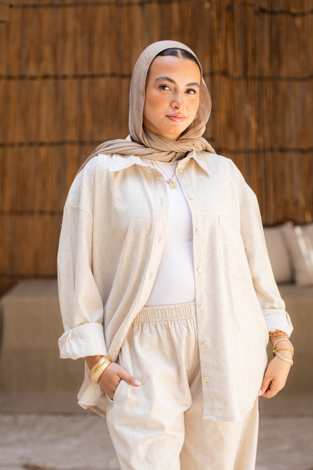Oversized Shinny pure Linen Set