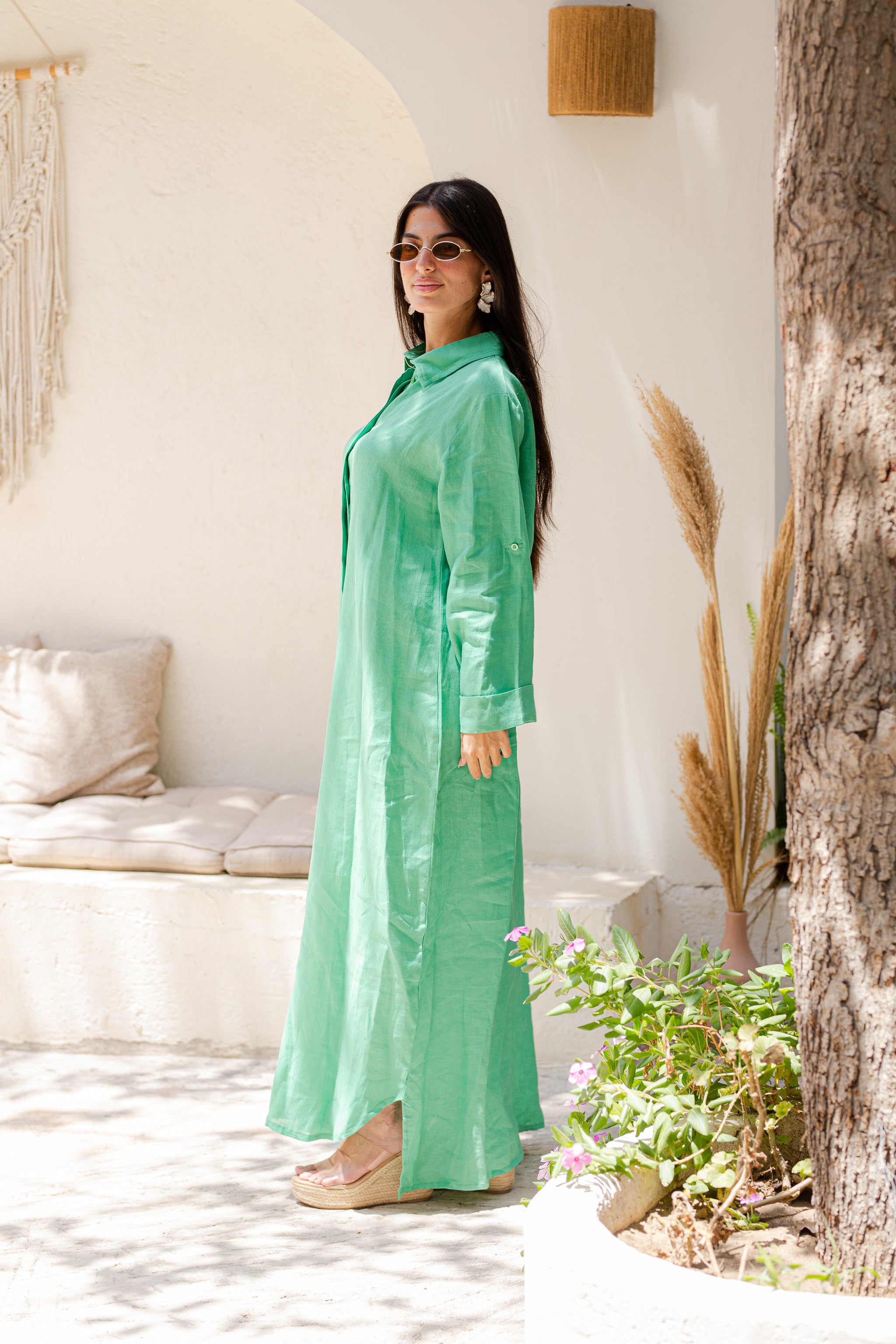 Teal Pure Linen Dress