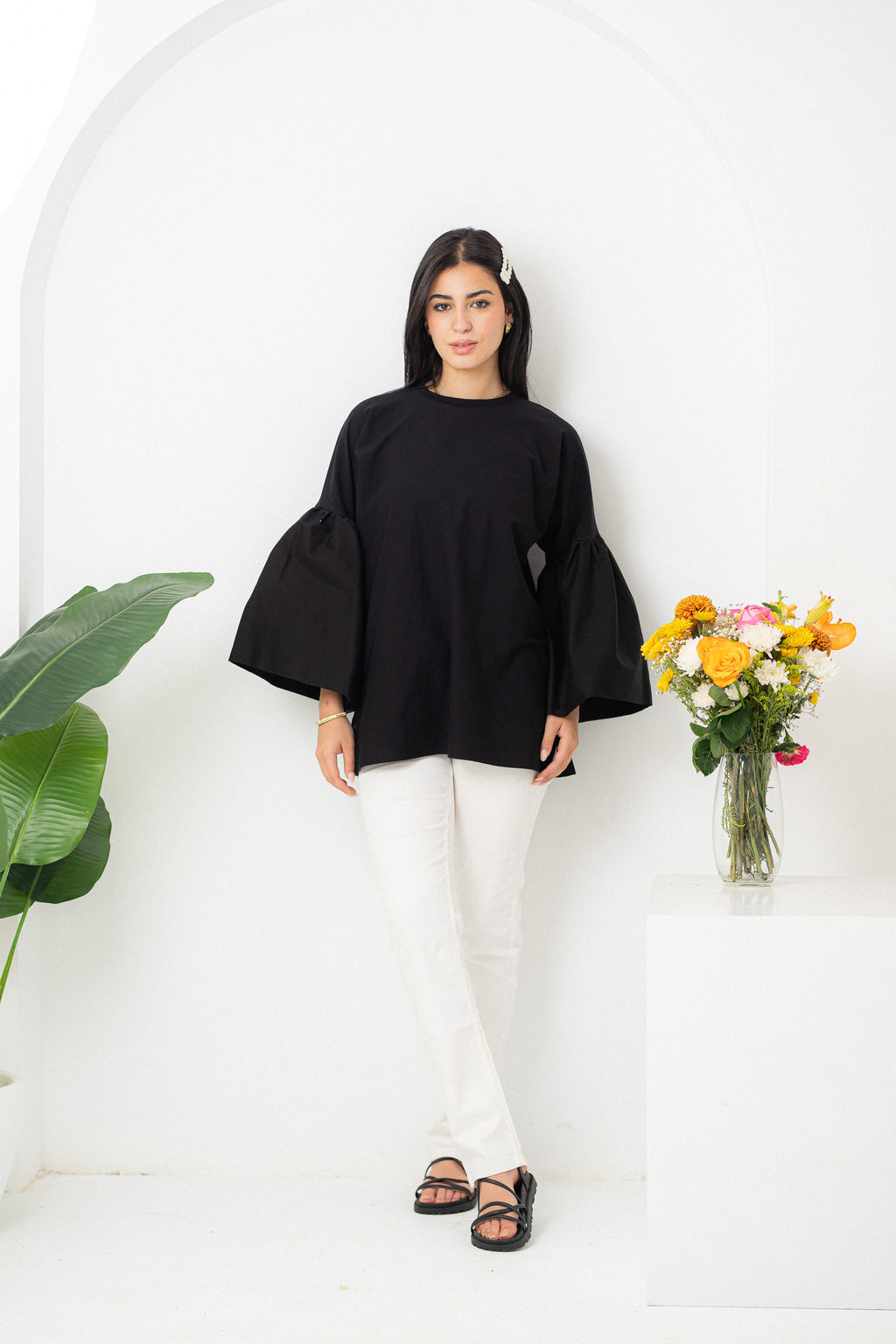 White Super flared sleeve t-shirt