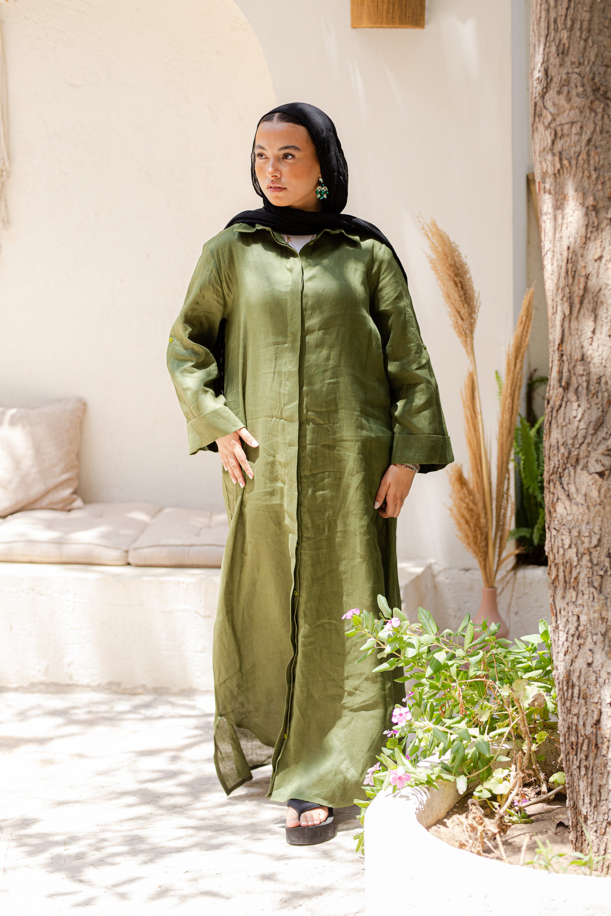 Teal Pure Linen Dress