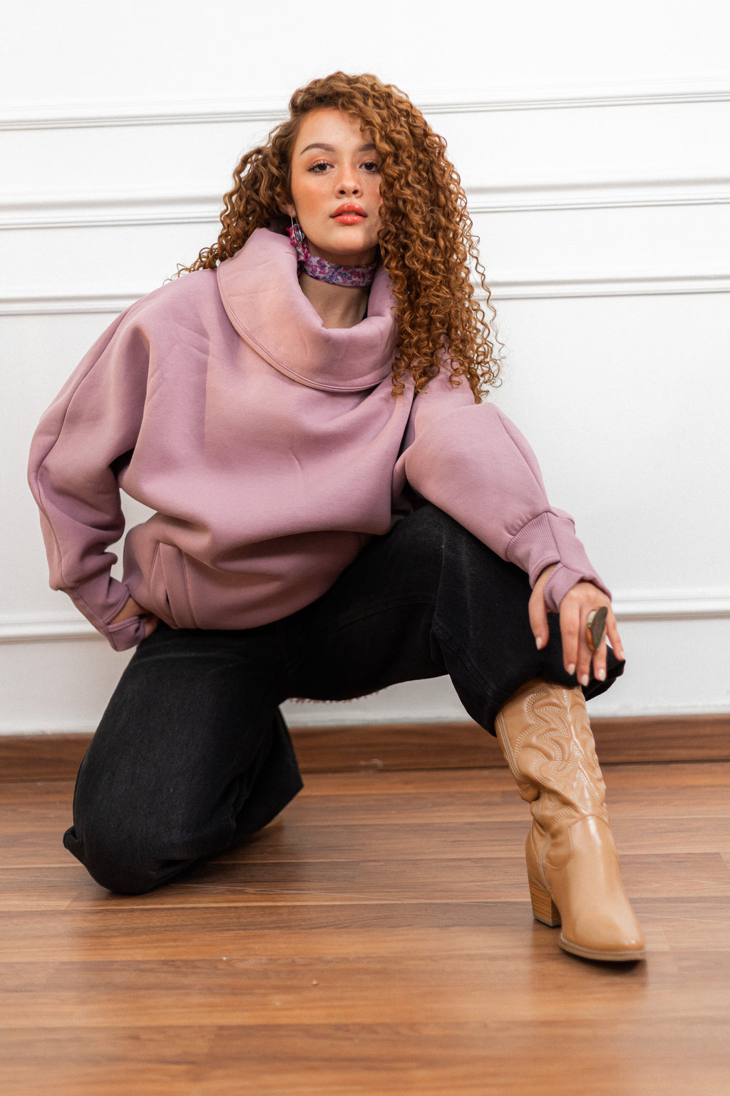 Khaki High Collar sweatshirt