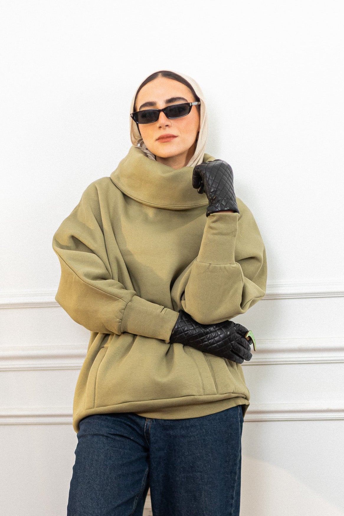 Khaki High Collar sweatshirt