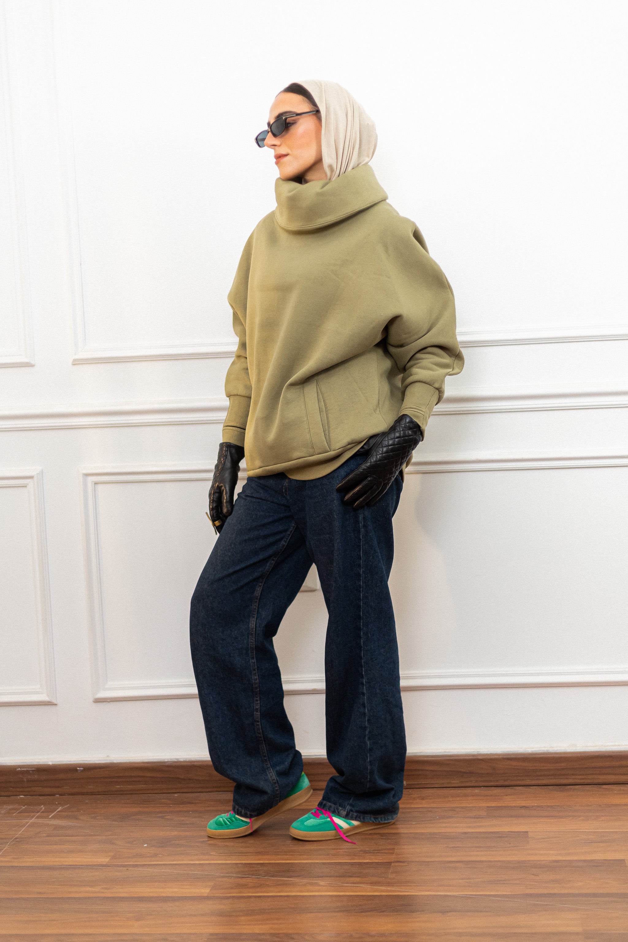 Khaki High Collar sweatshirt
