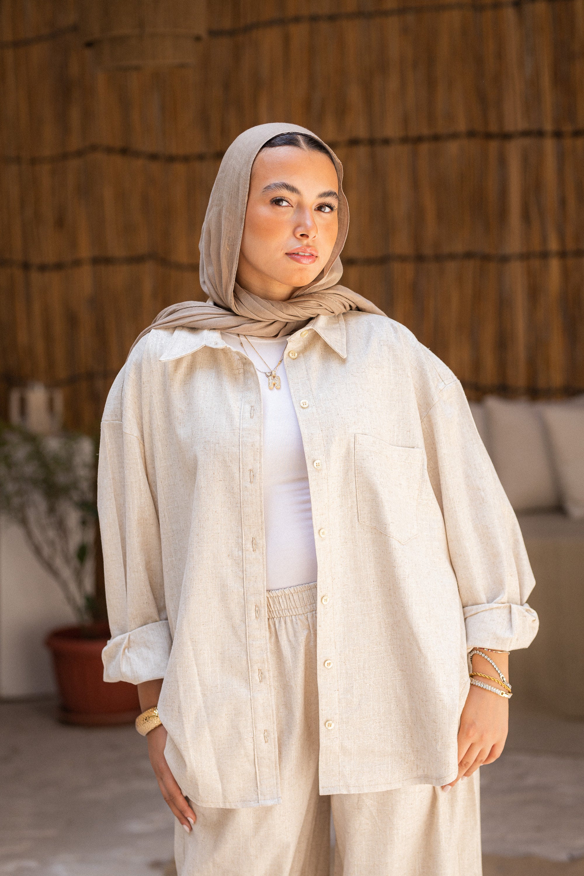 Beige Linen oversized shirt