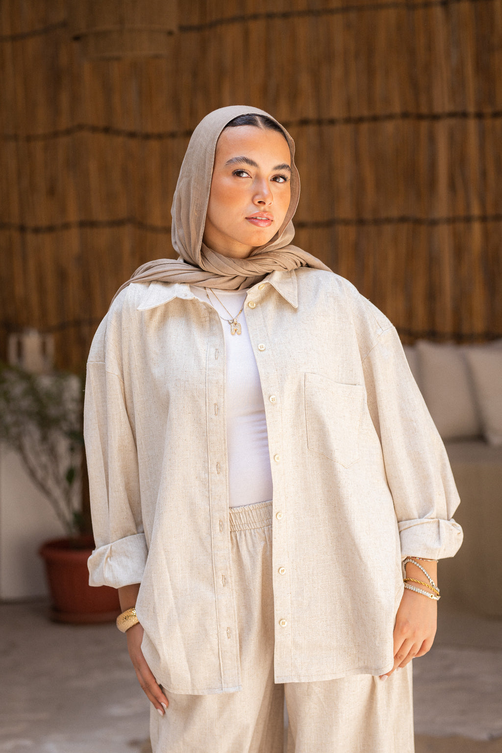 Oversized Shinny pure Linen Set