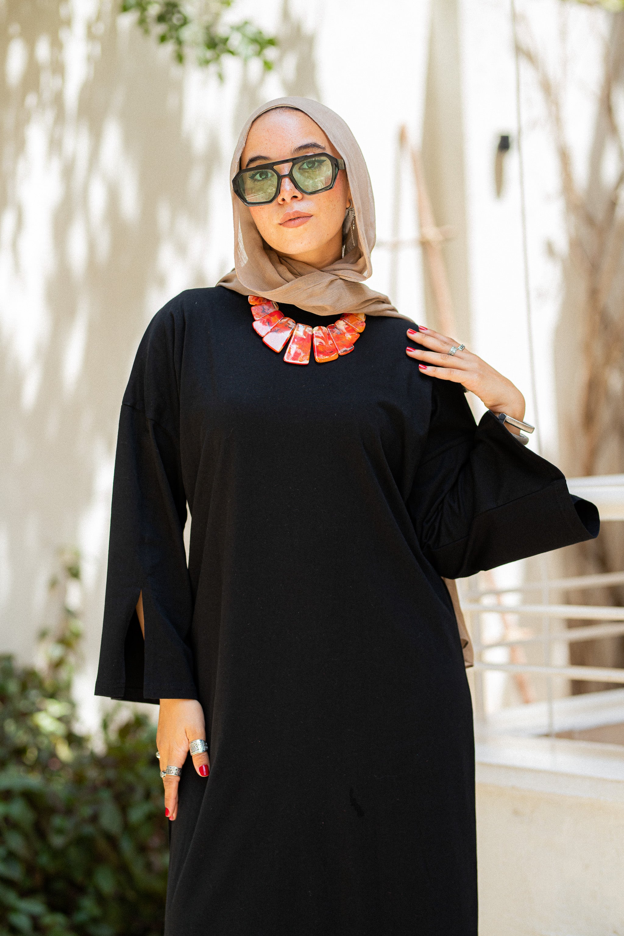 Black vent sleeve shirt dress