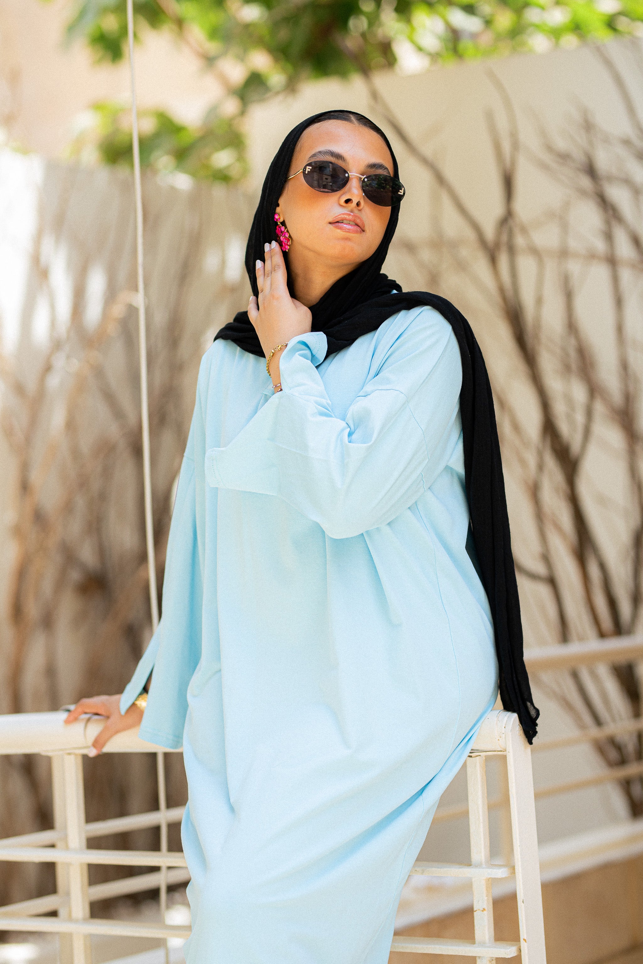 Baby blue vent sleeve shirt dress