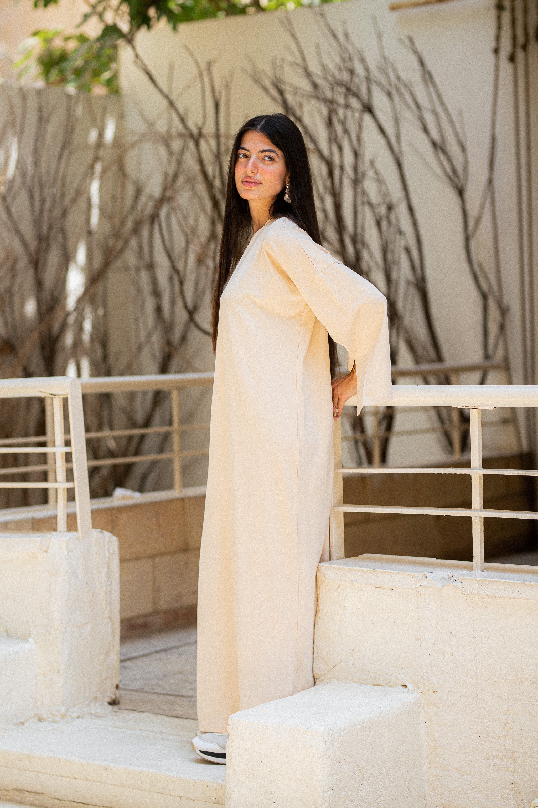 Beige vent sleeve shirt dress