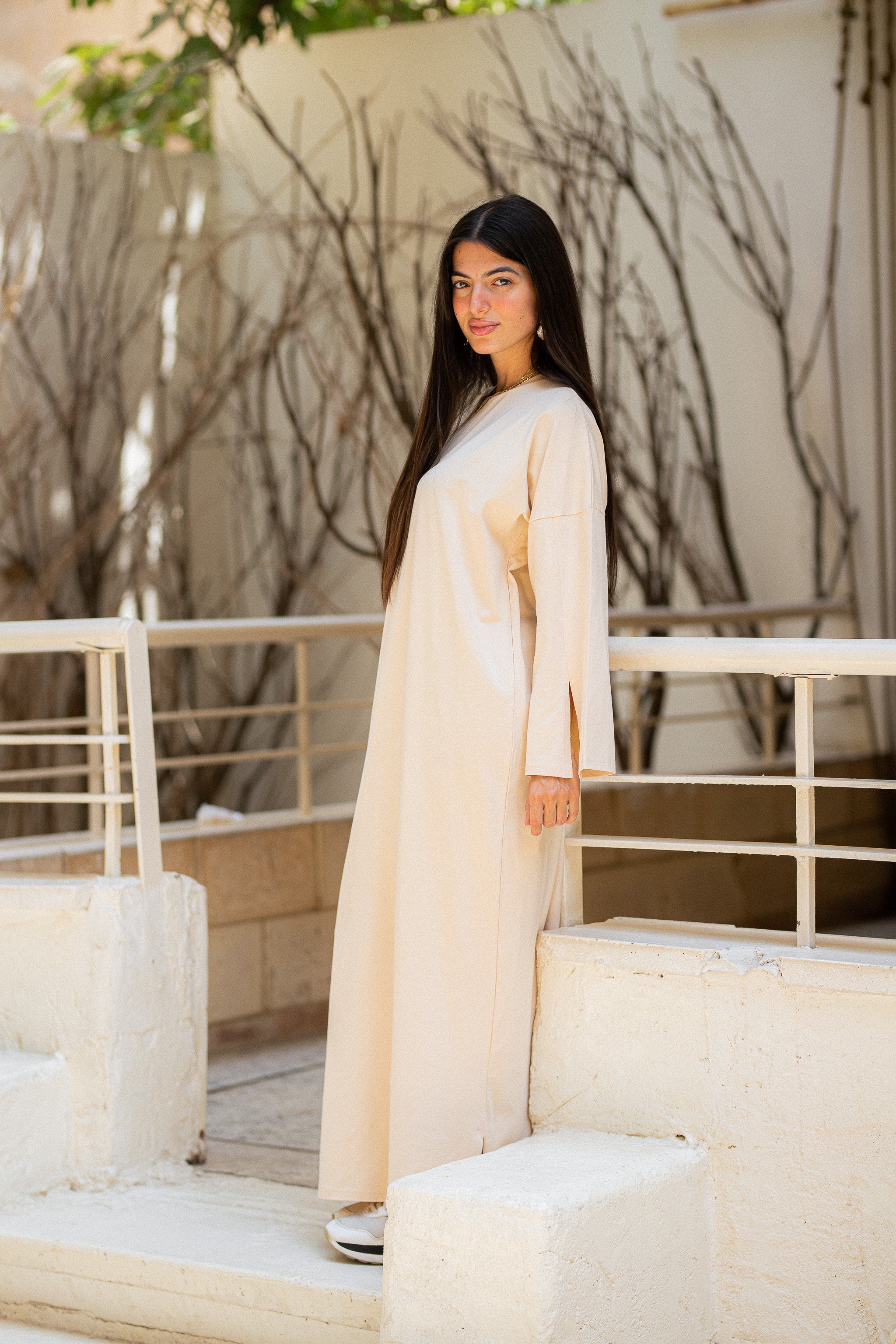 Beige vent sleeve shirt dress