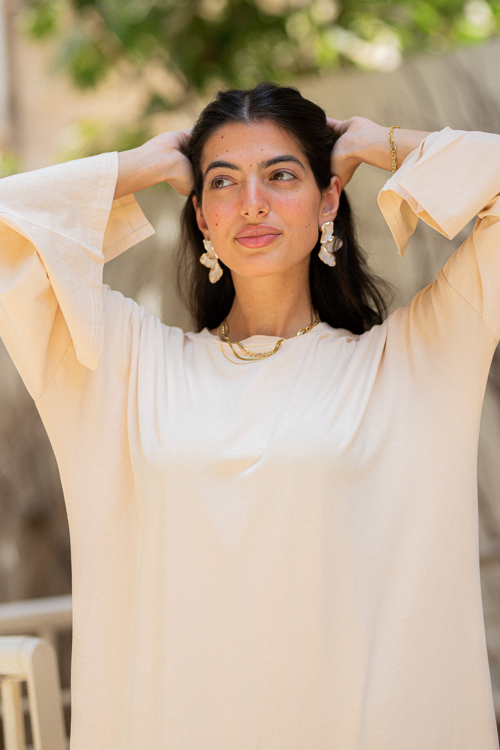 Beige vent sleeve shirt dress
