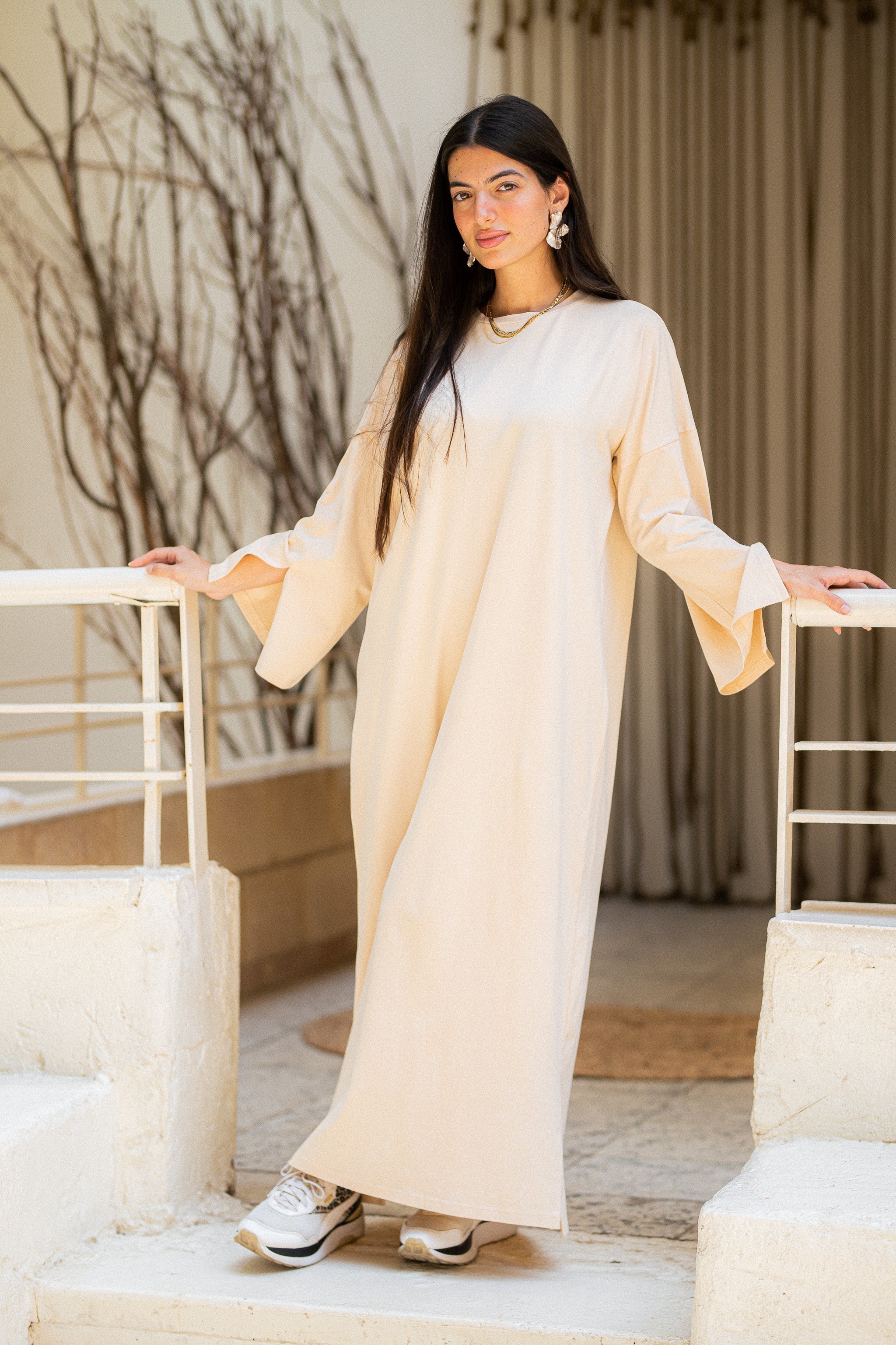 Green vent sleeve shirt dress