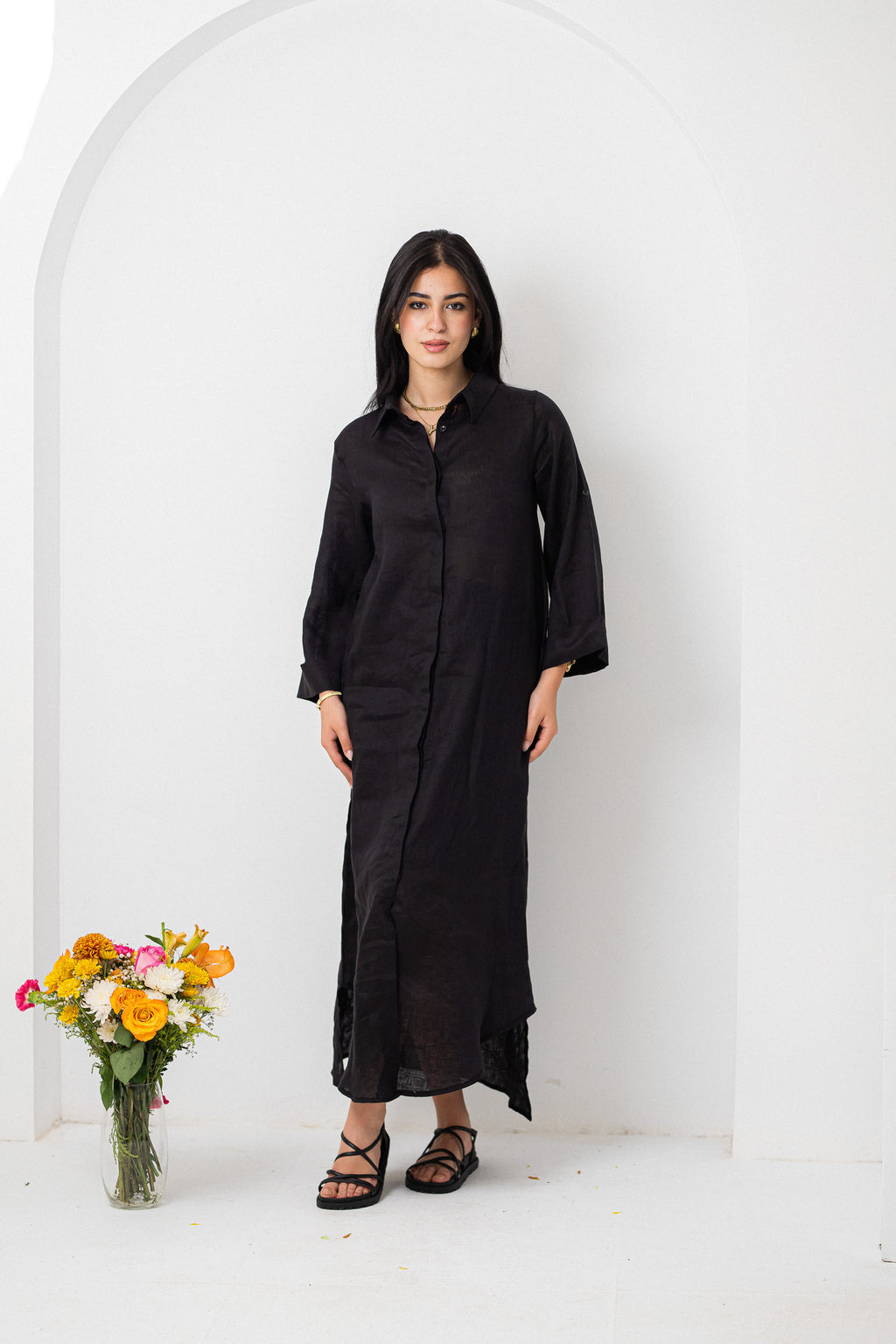 Khaki Pure Linen Dress