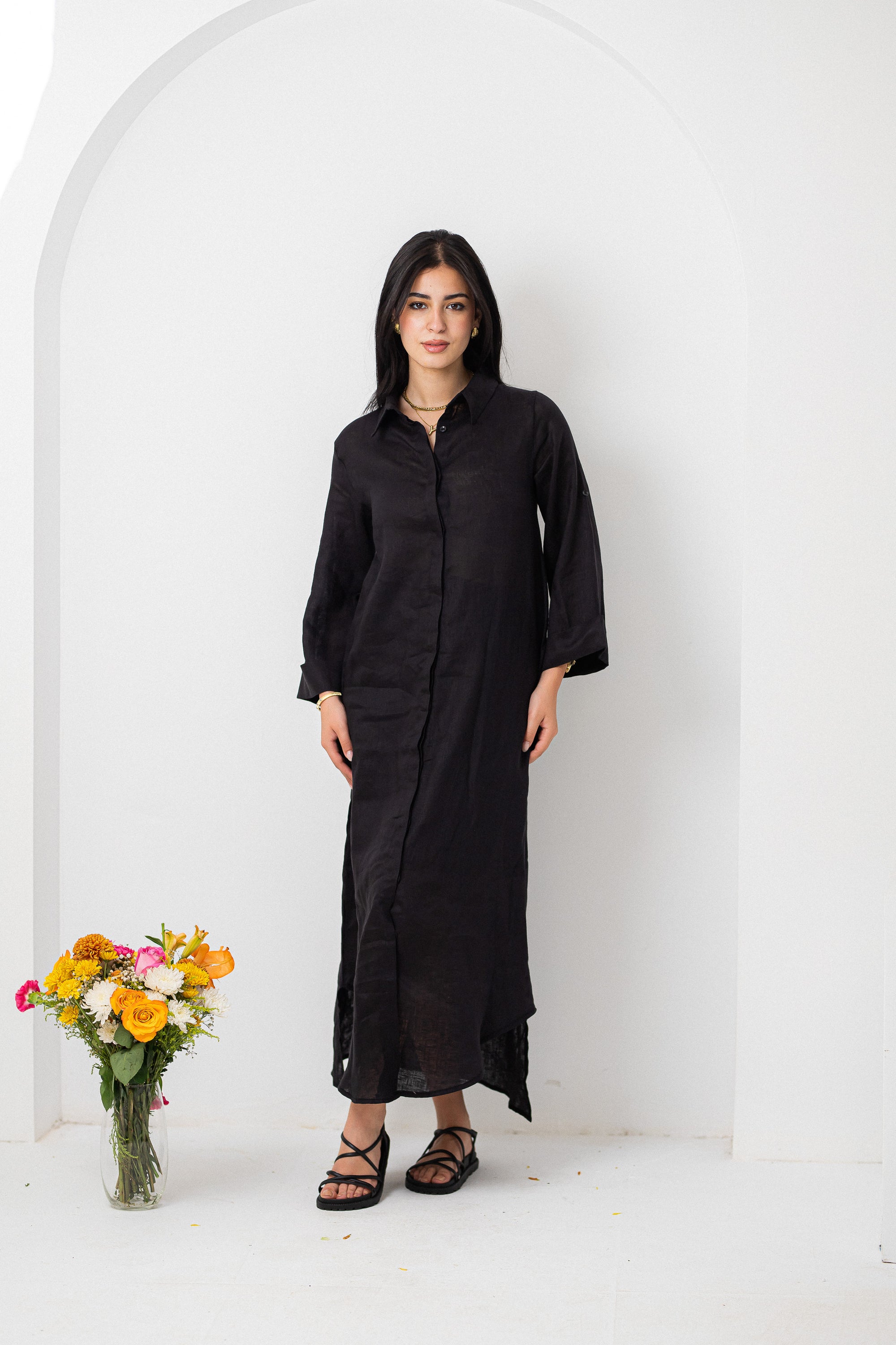 Khaki Pure Linen Dress