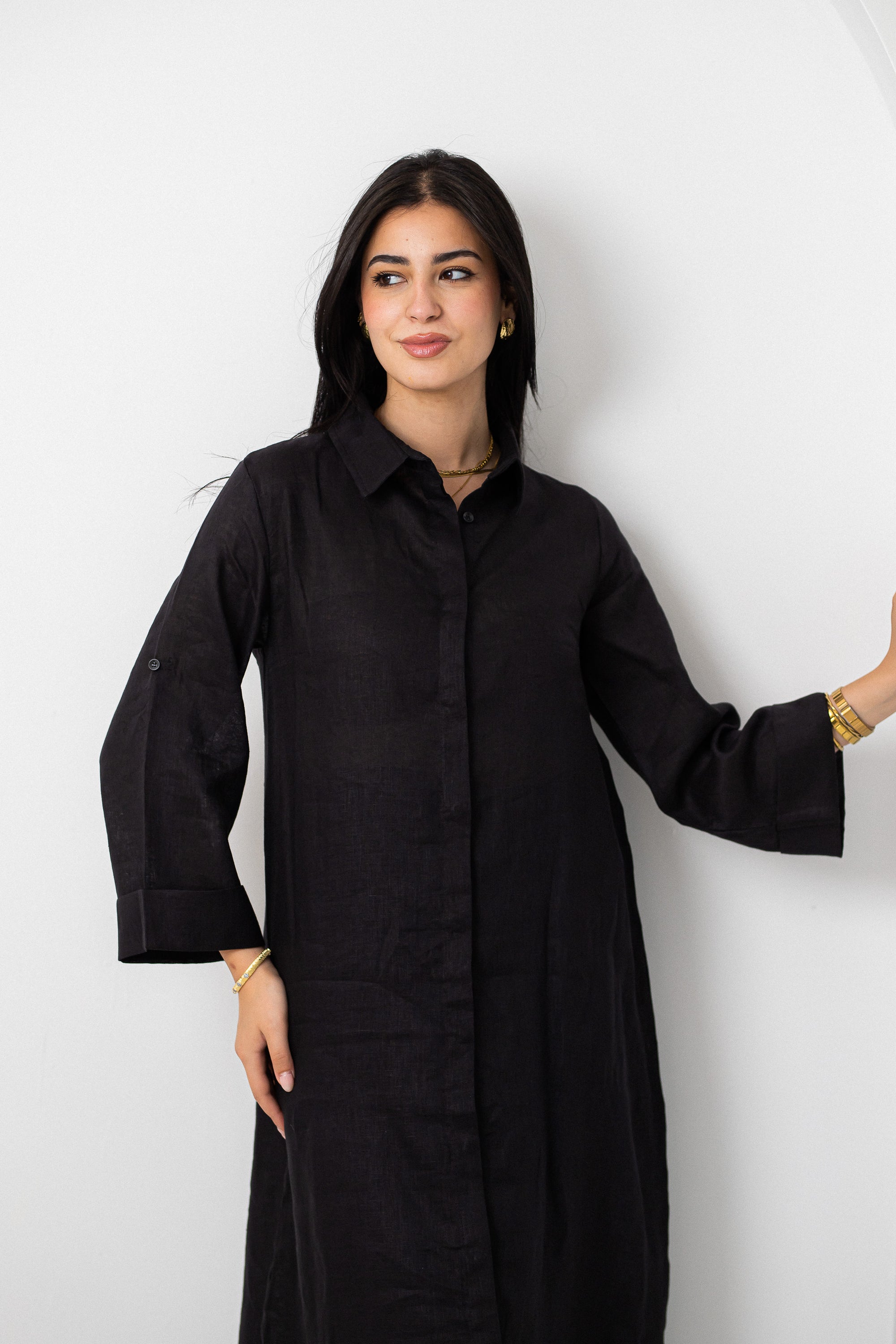 Khaki Pure Linen Dress