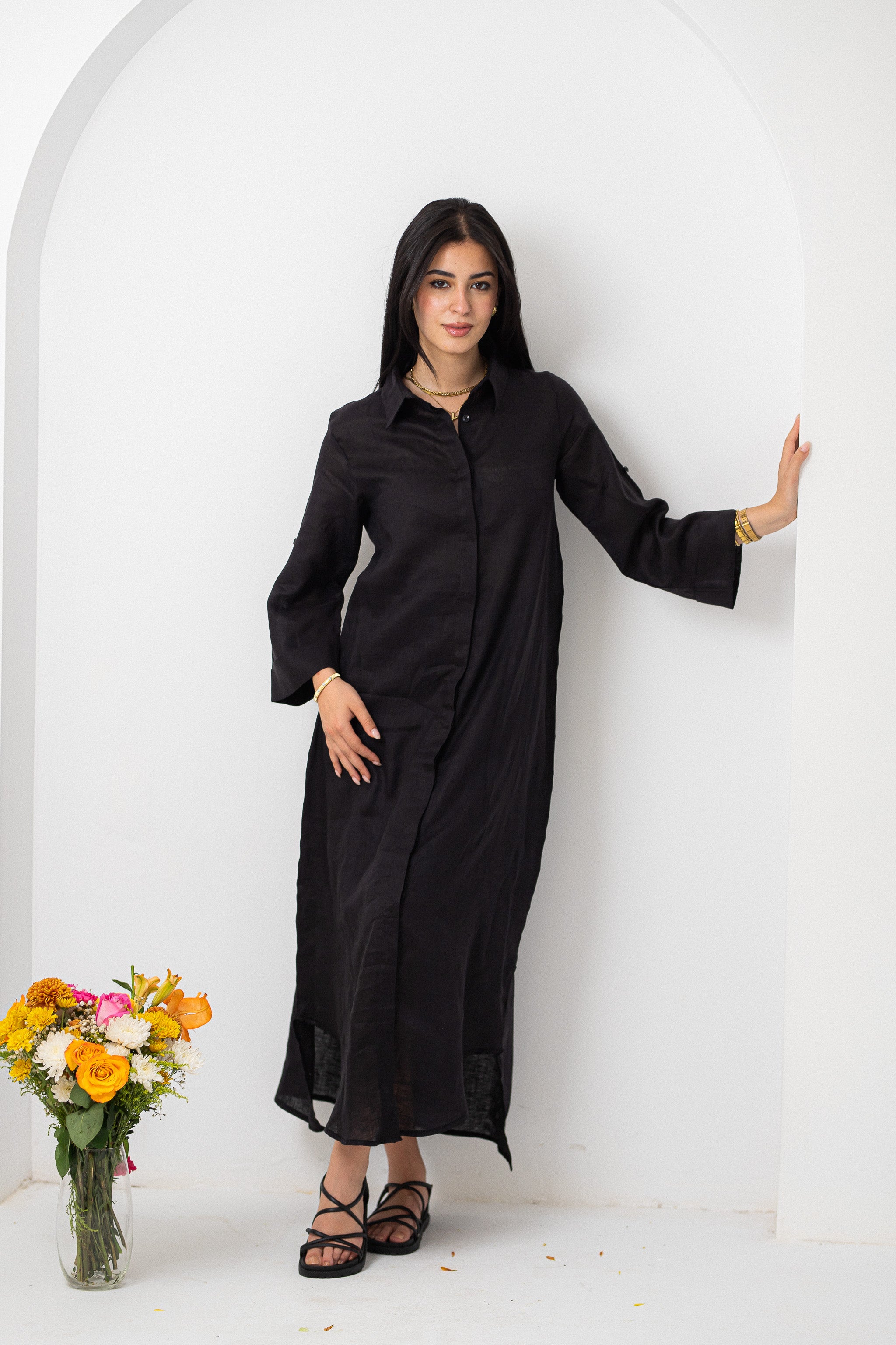 Black Pure Linen Dress