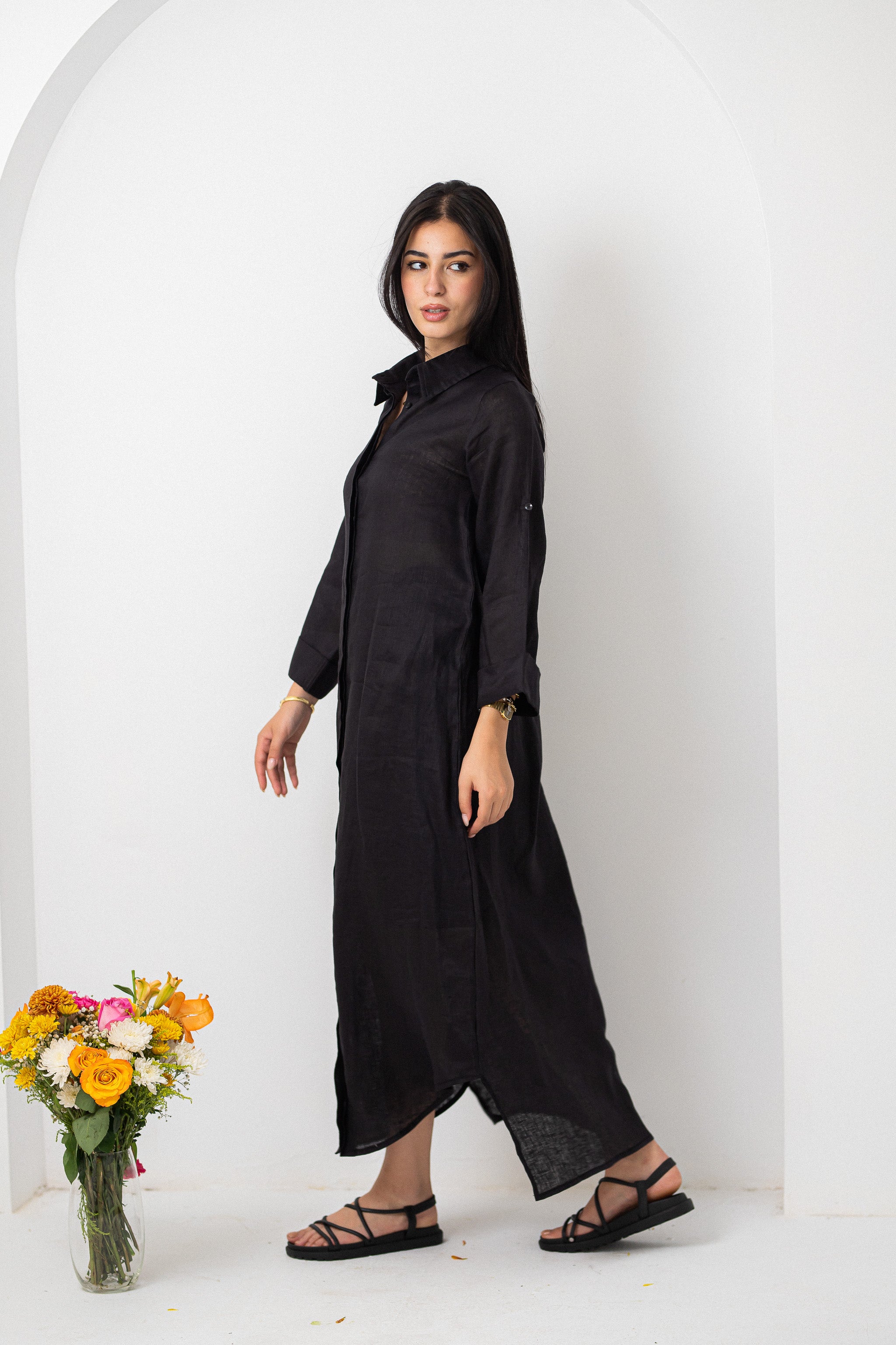 Black Pure Linen Dress