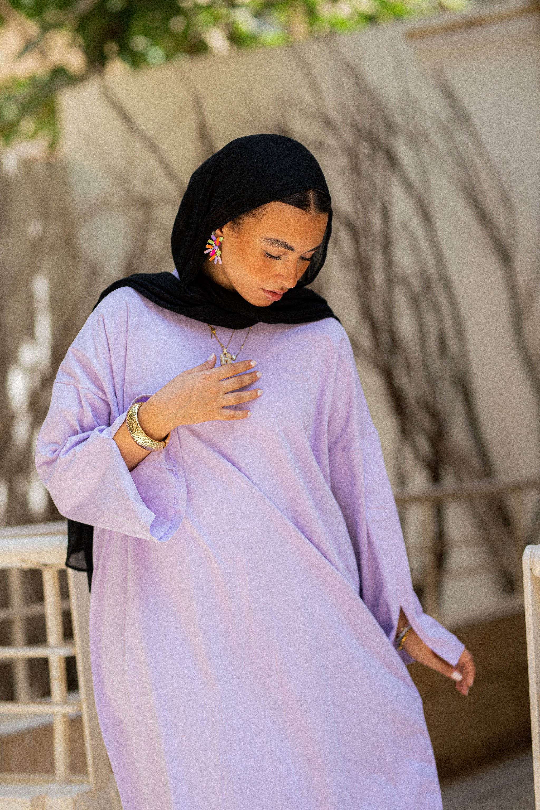 Light Purple vent sleeve shirt dress