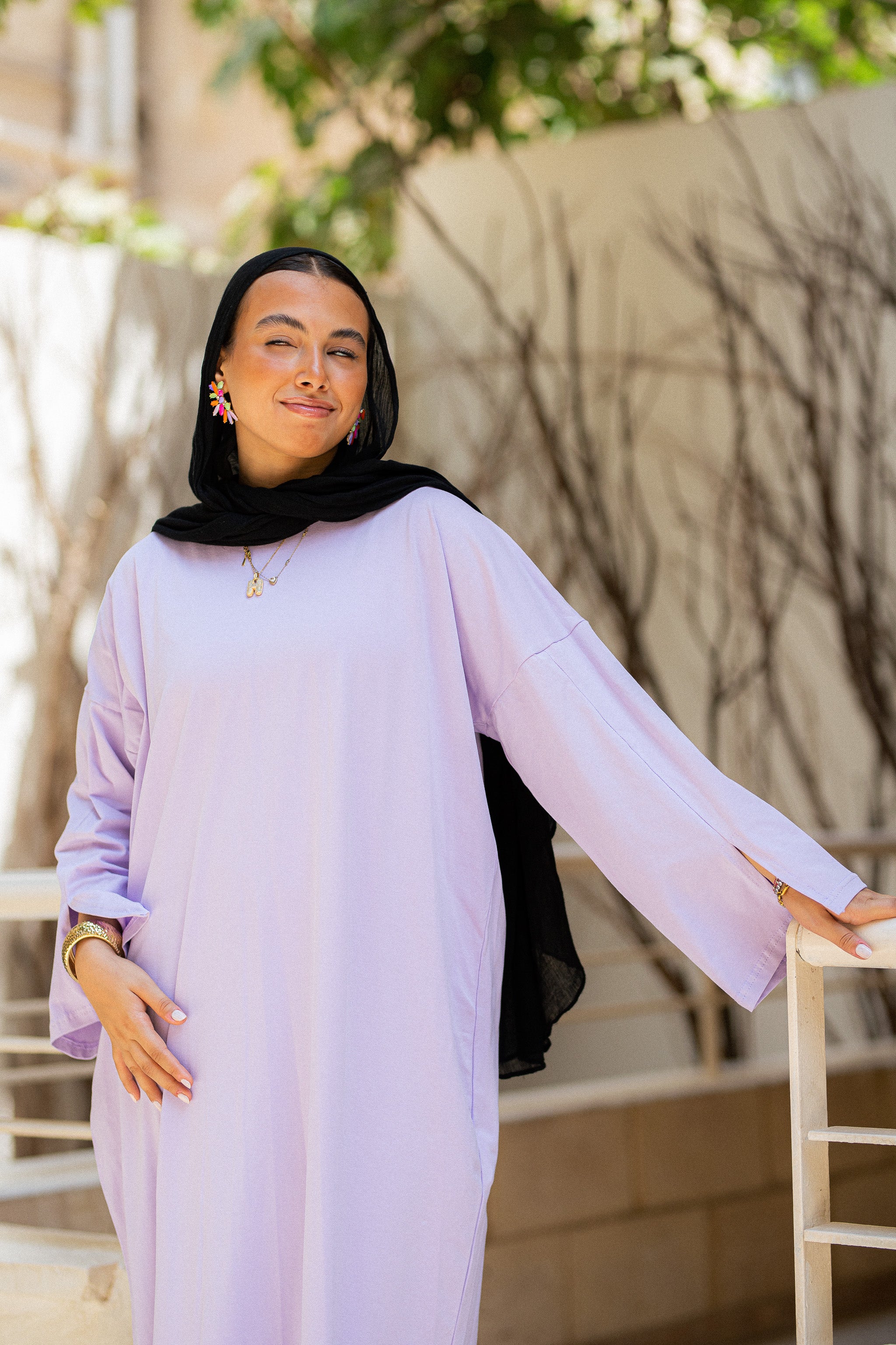 Light Purple vent sleeve shirt dress