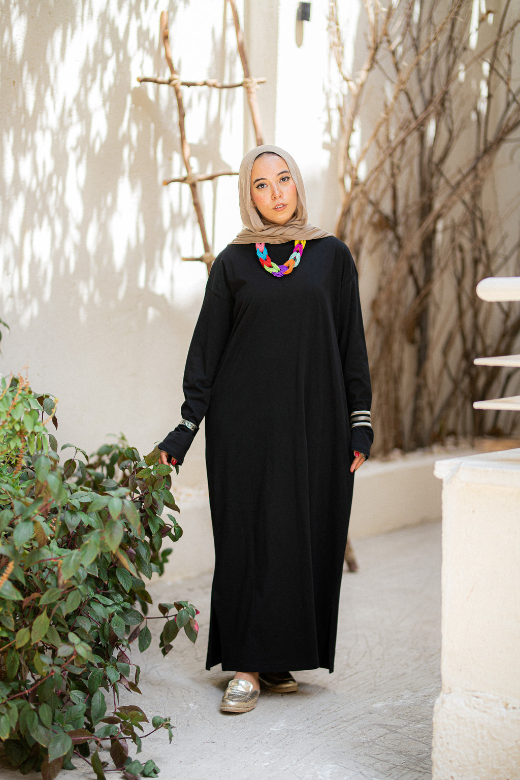 Orange Oversized Long sleeve shirt dress