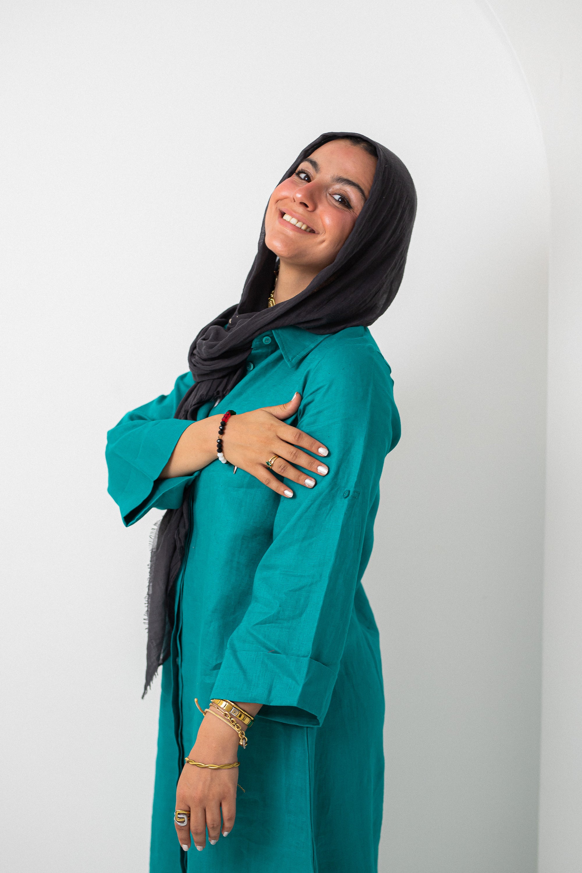 Teal Pure Linen Dress
