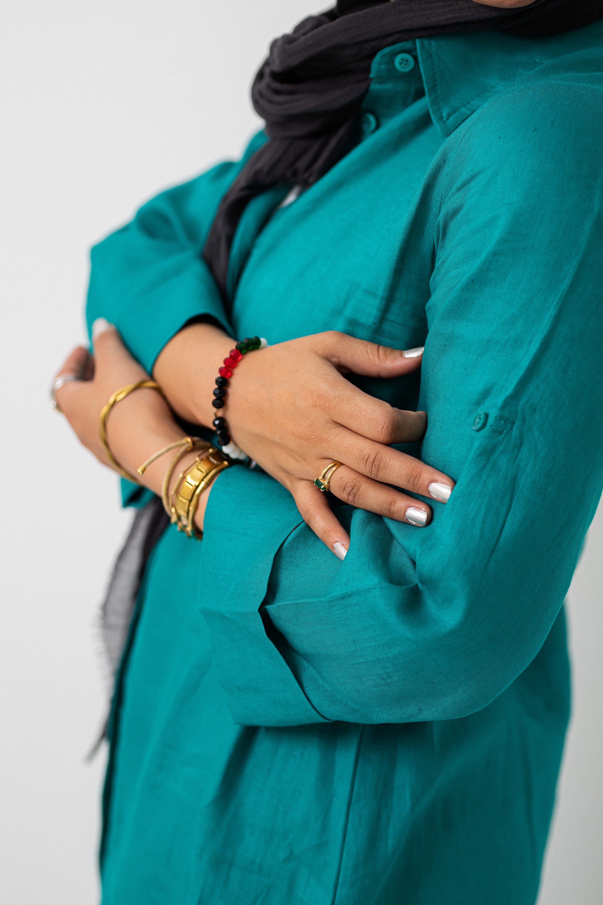 Teal Pure Linen Dress