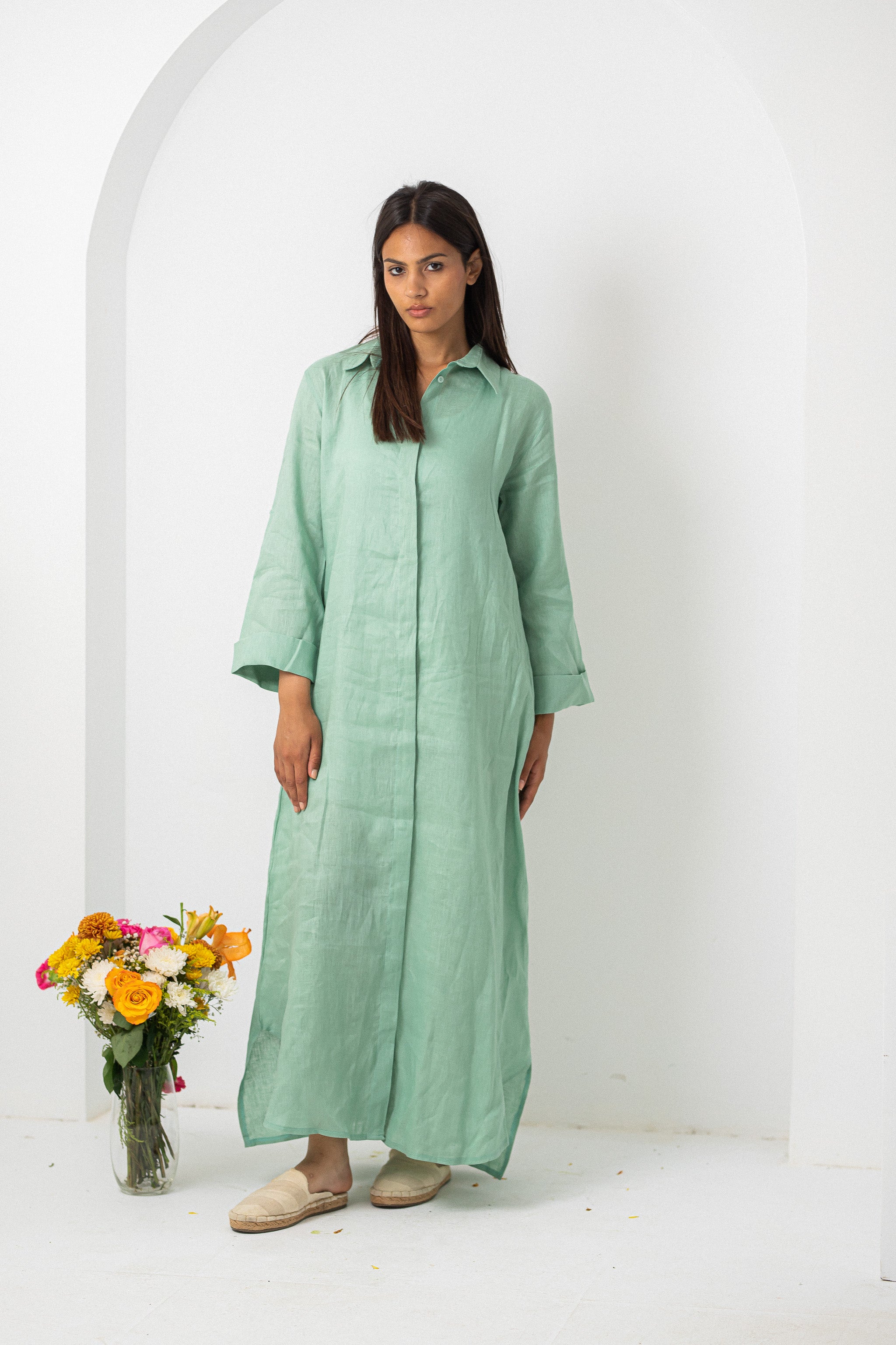 Blue Pure Linen Dress