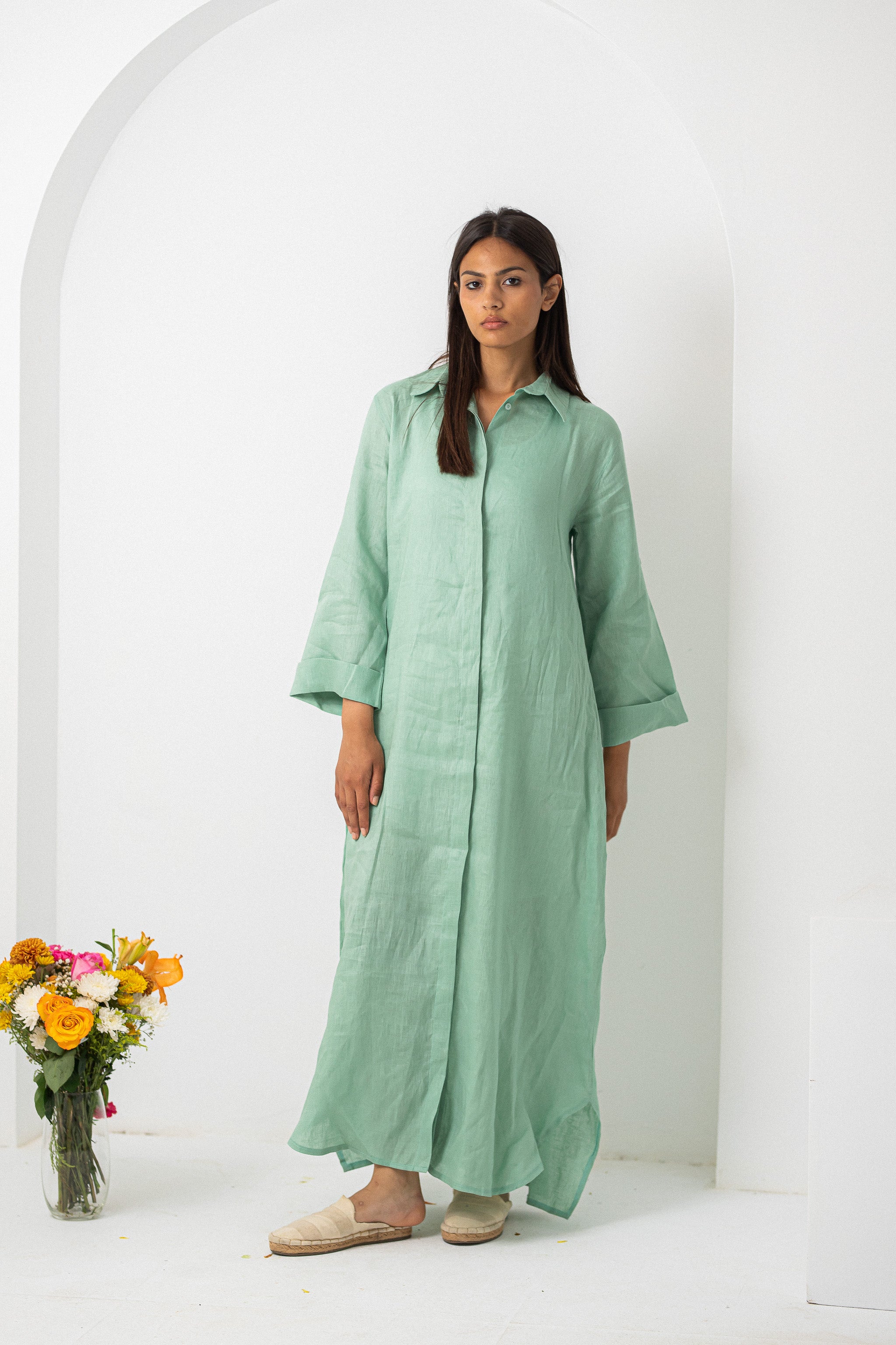 Orange Pure Linen Dress