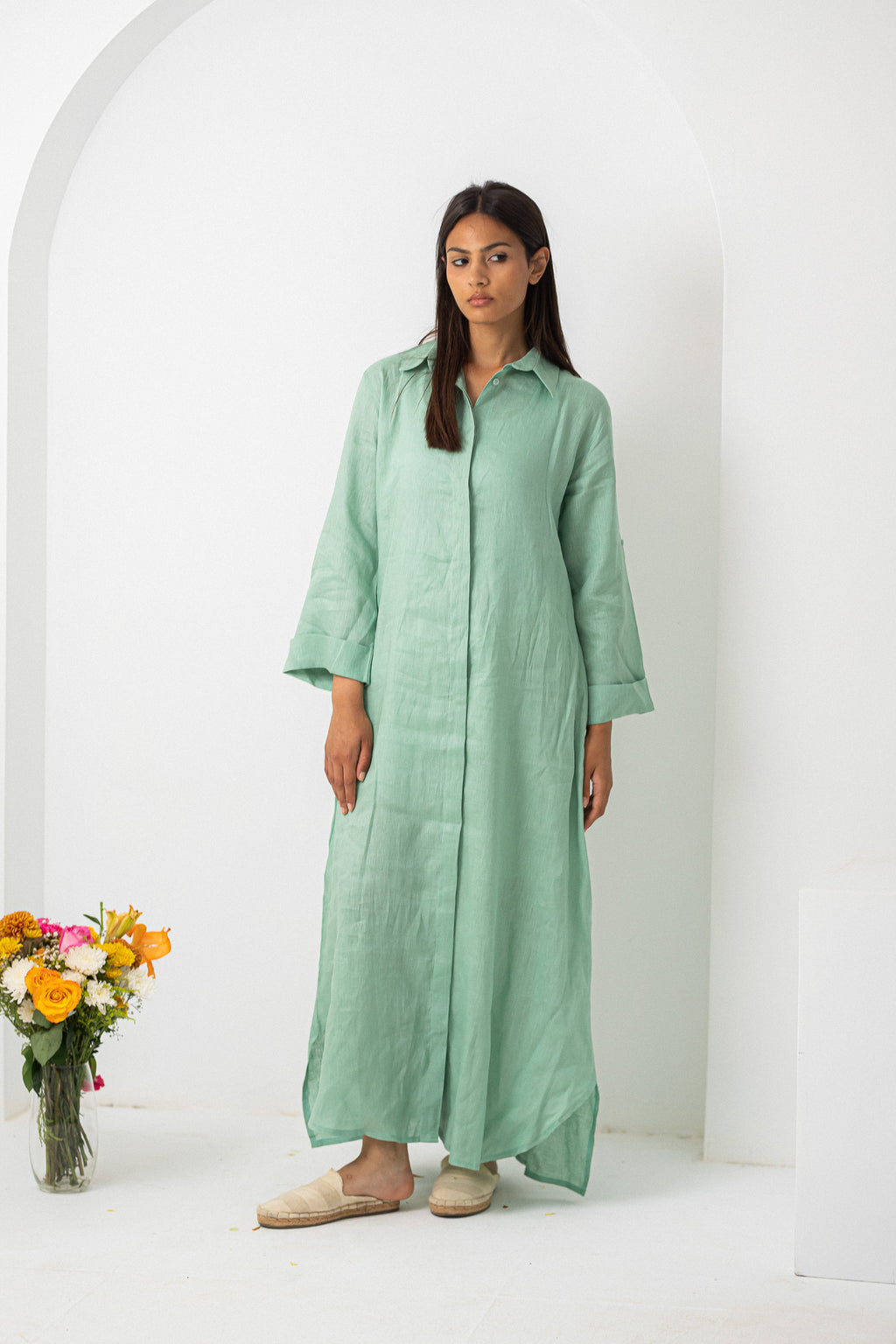 Apple green Pure Linen Dress