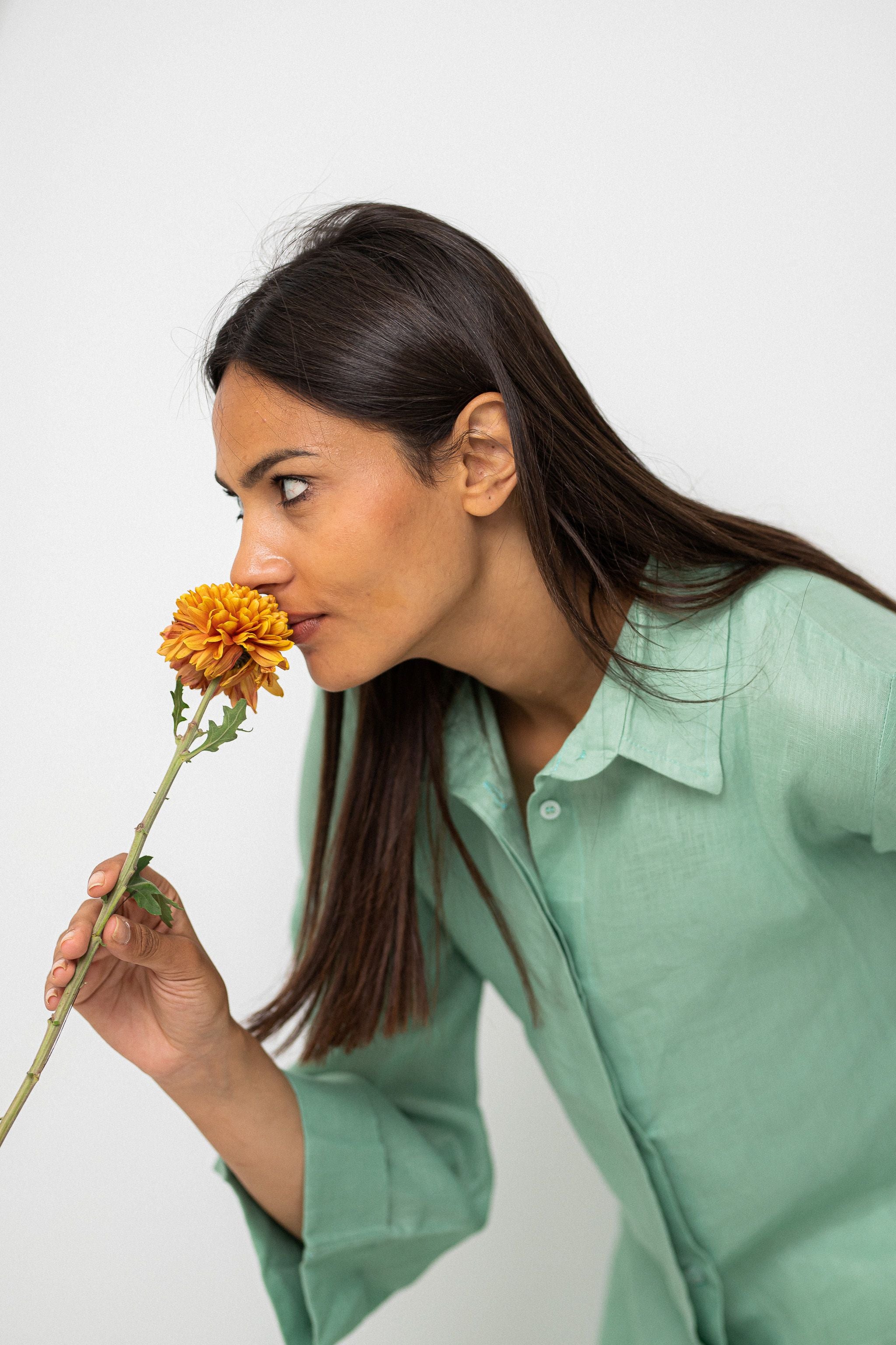 Olive Pure Linen Dress