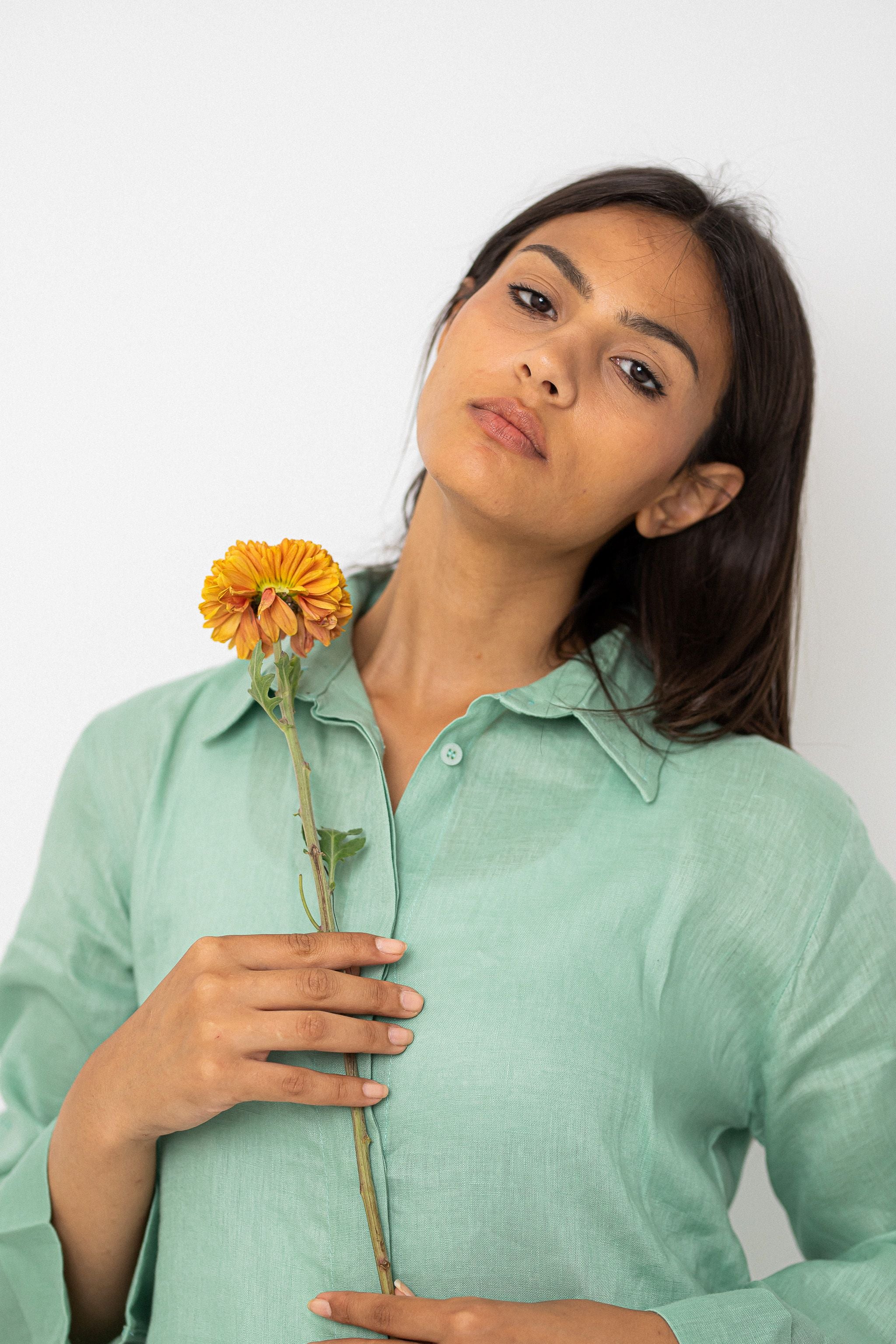 Olive Pure Linen Dress