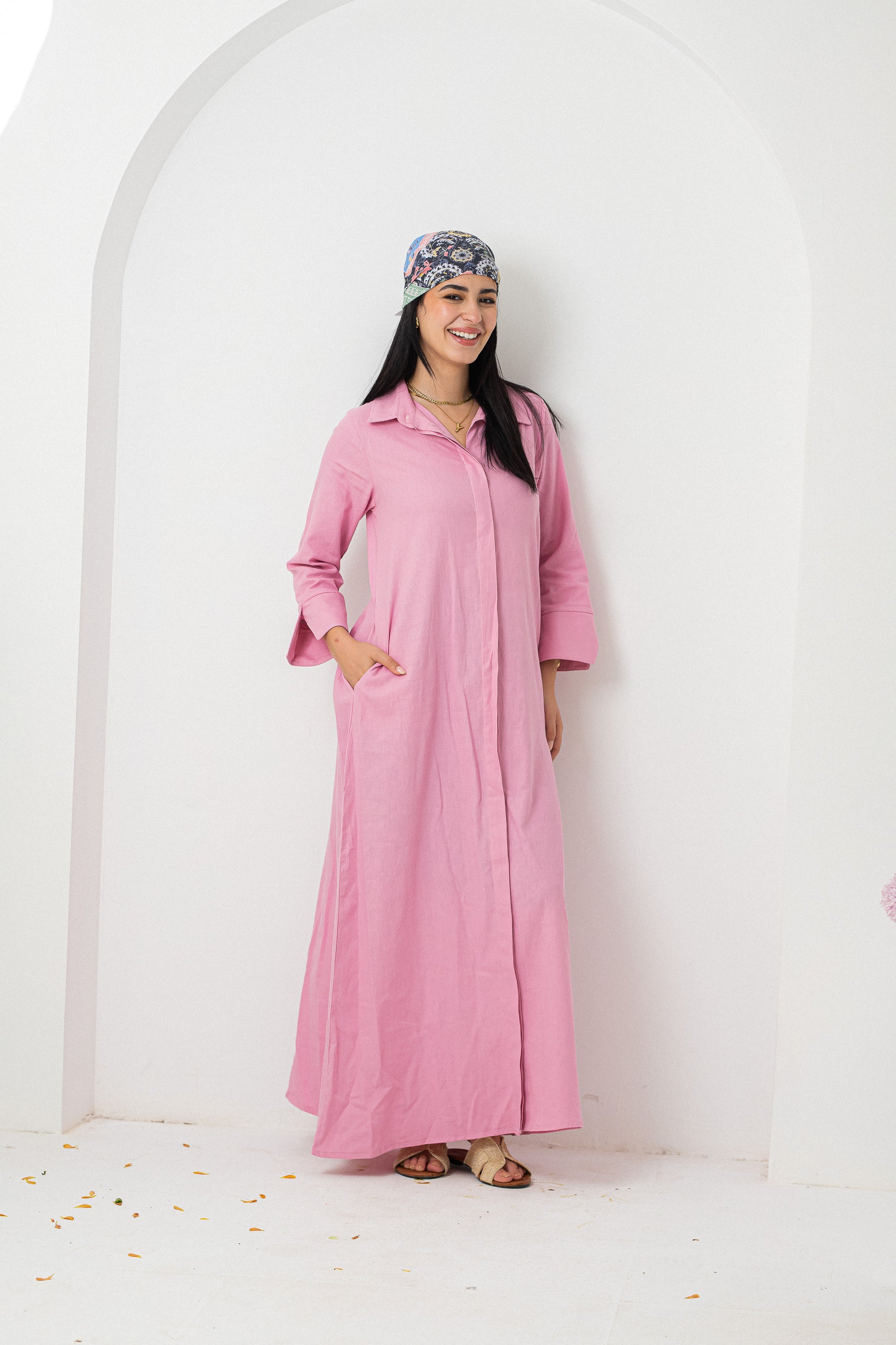 Pistage Washed Pure Linen Dress