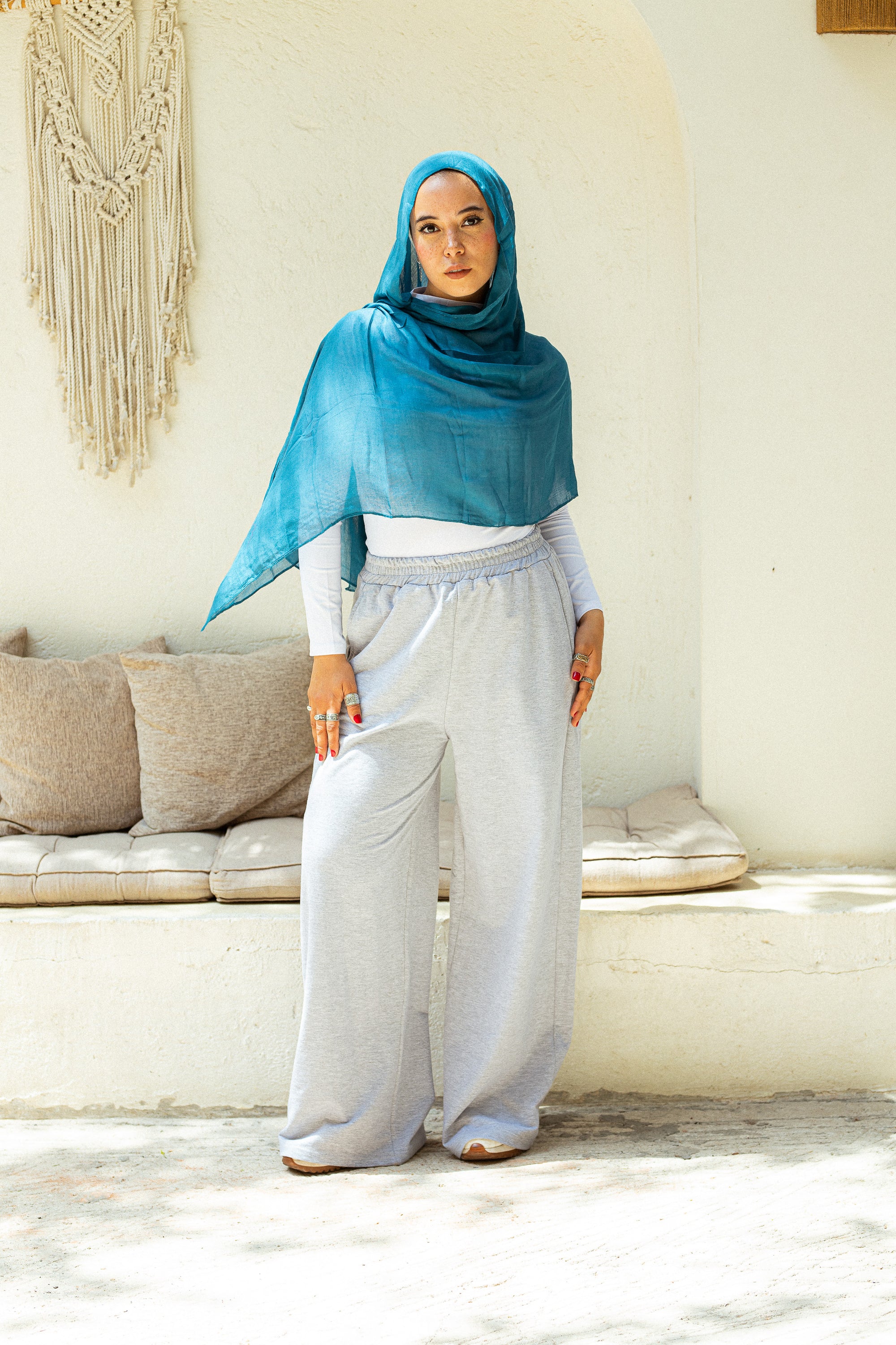 Light Grey Cotton wide leg sweatpants