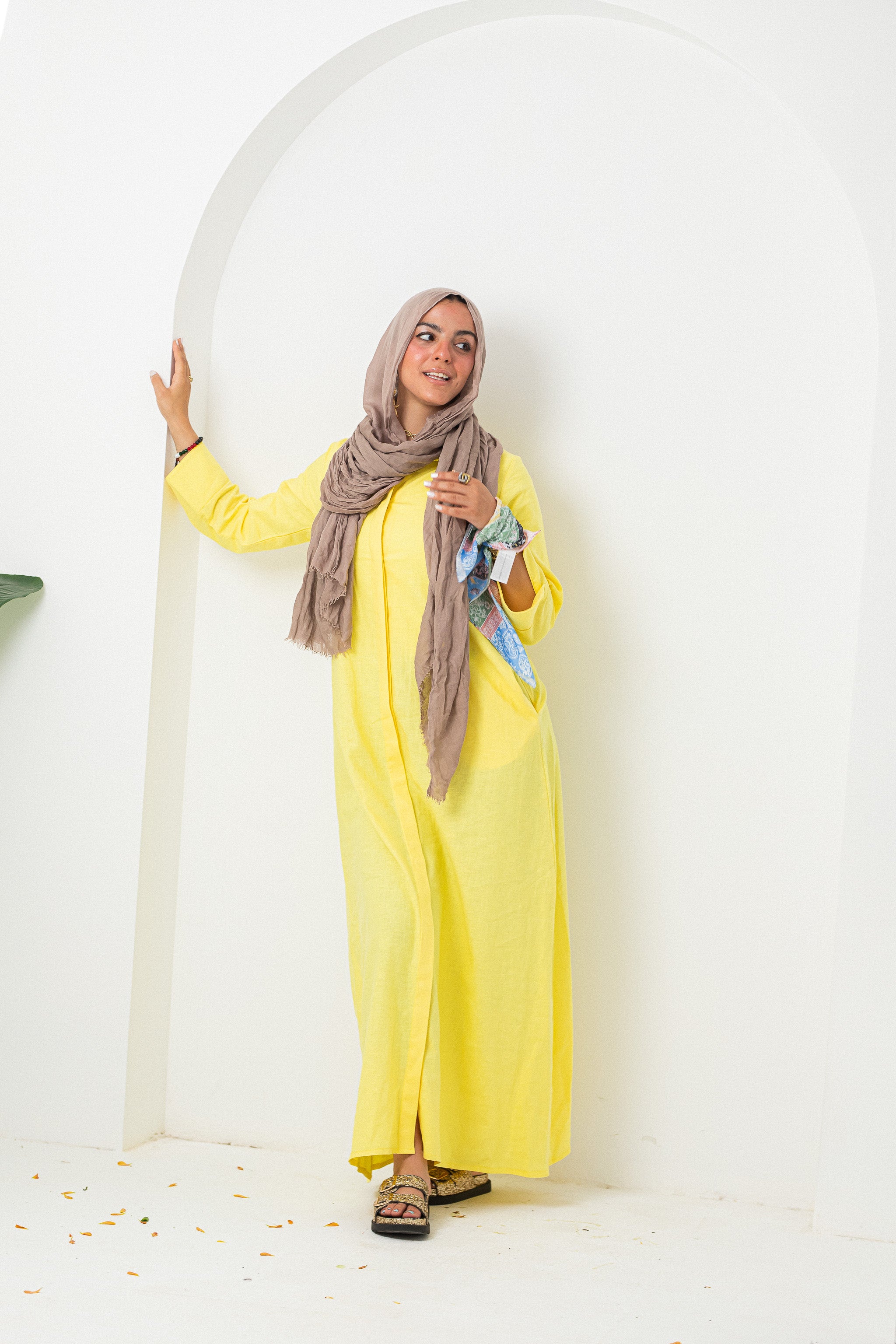 Butter Yellow Washed Pure Linen Dress