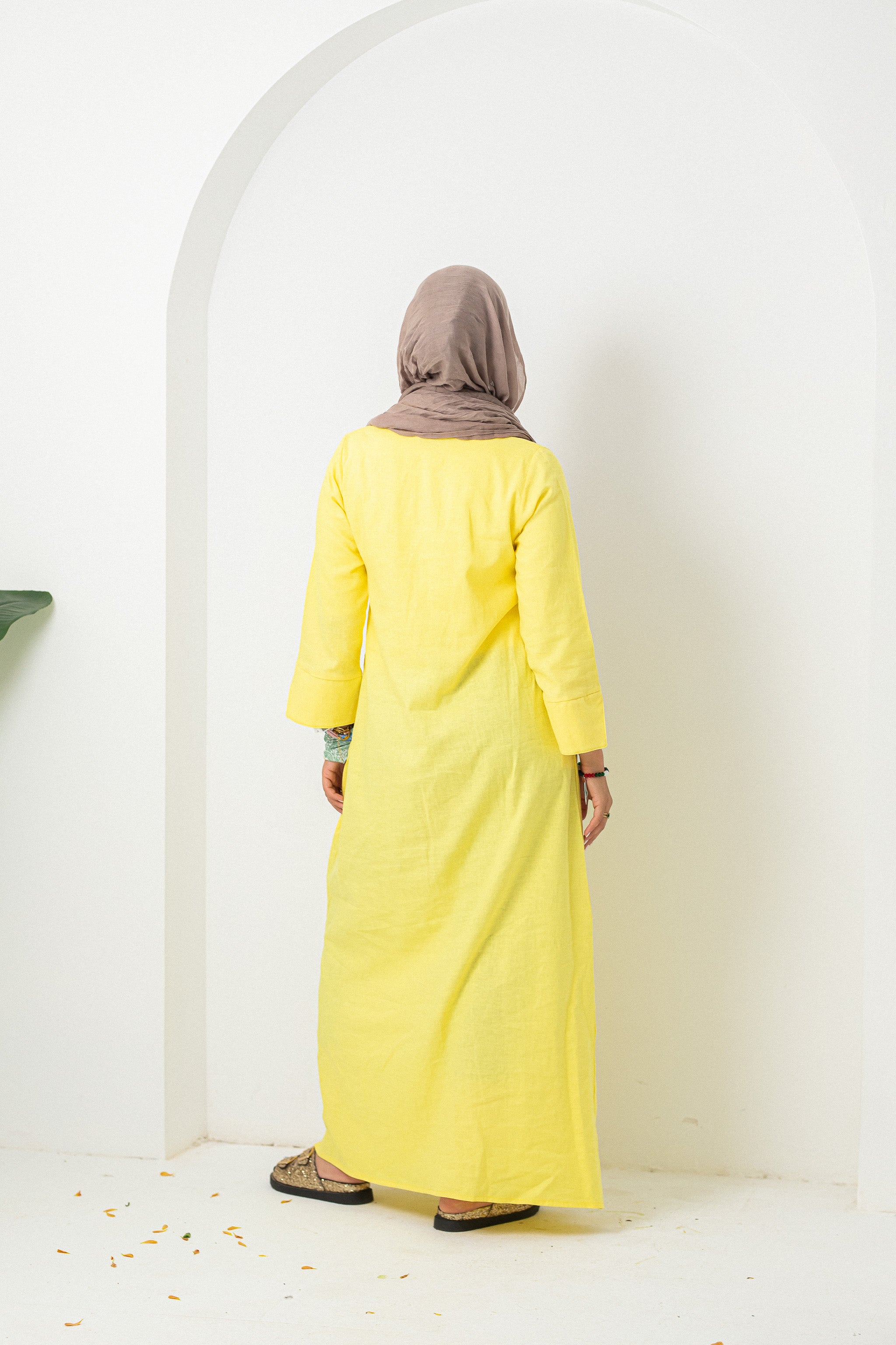 Butter Yellow Washed Pure Linen Dress
