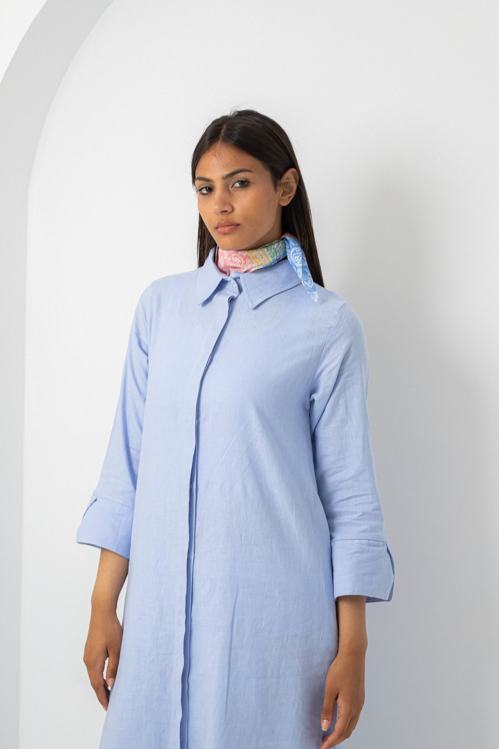 Navy Washed Pure Linen Dress