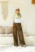 Khaki stretchy wide leg sweatpants