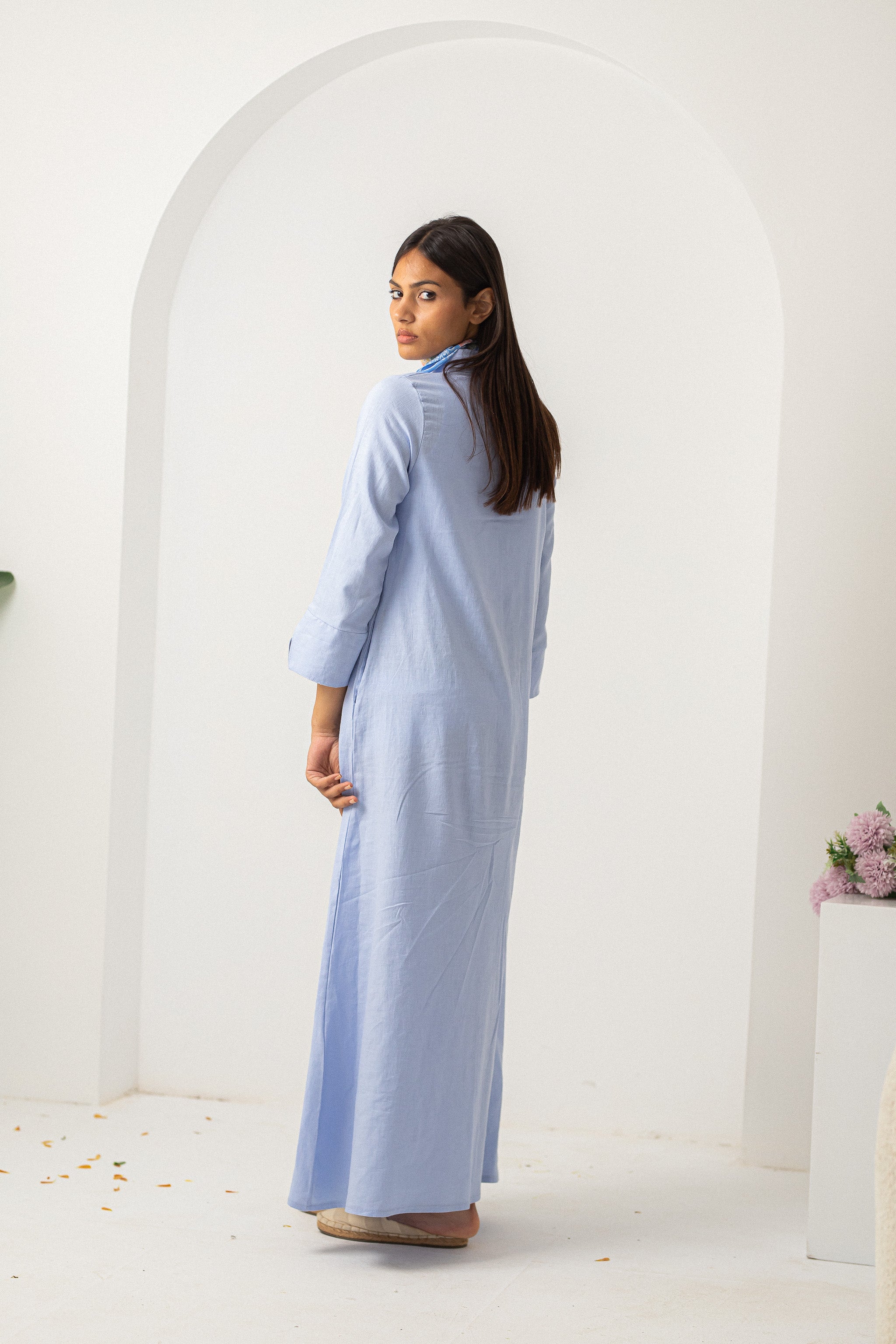 Baby Blue Washed Pure Linen Dress