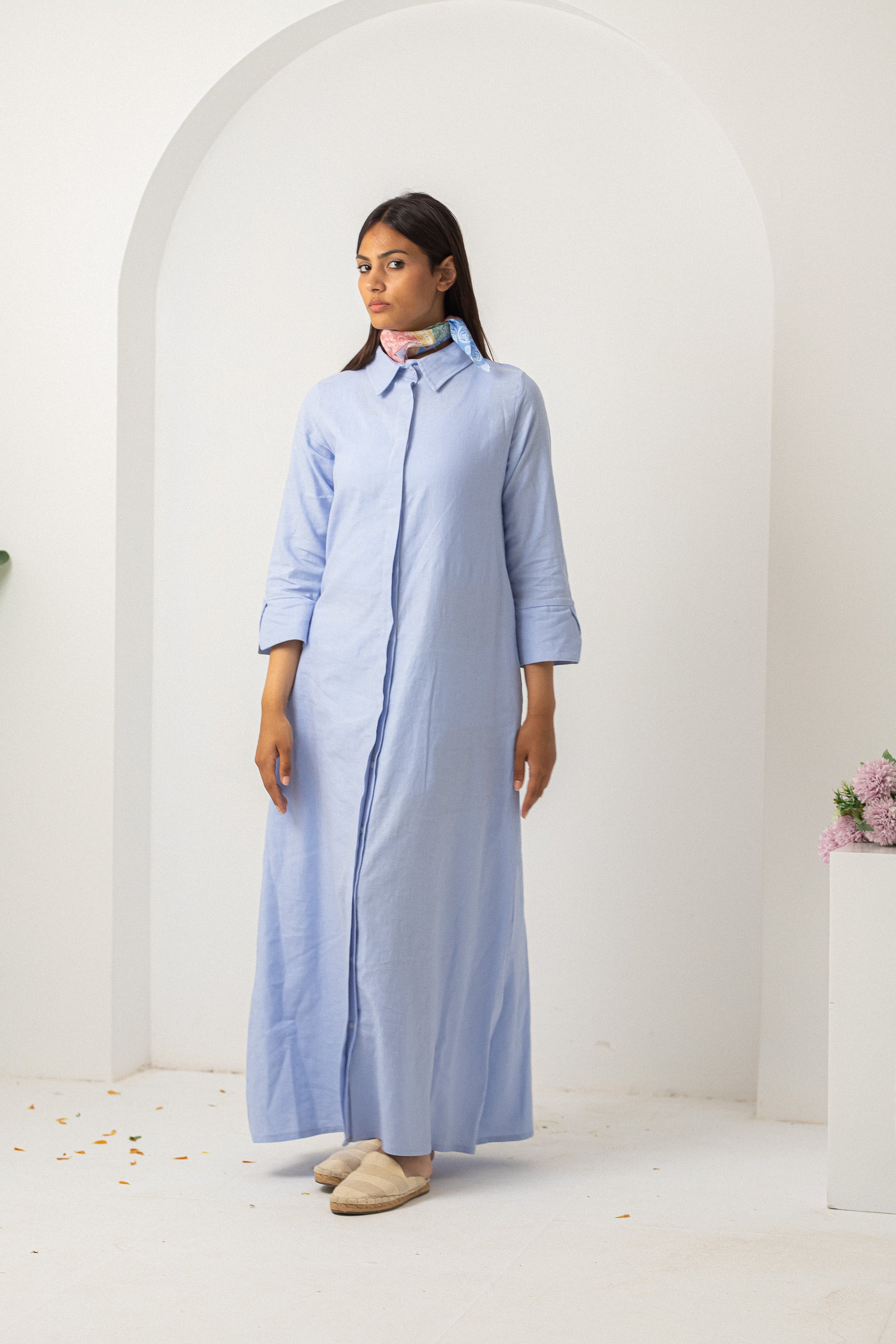 Pistage Washed Pure Linen Dress