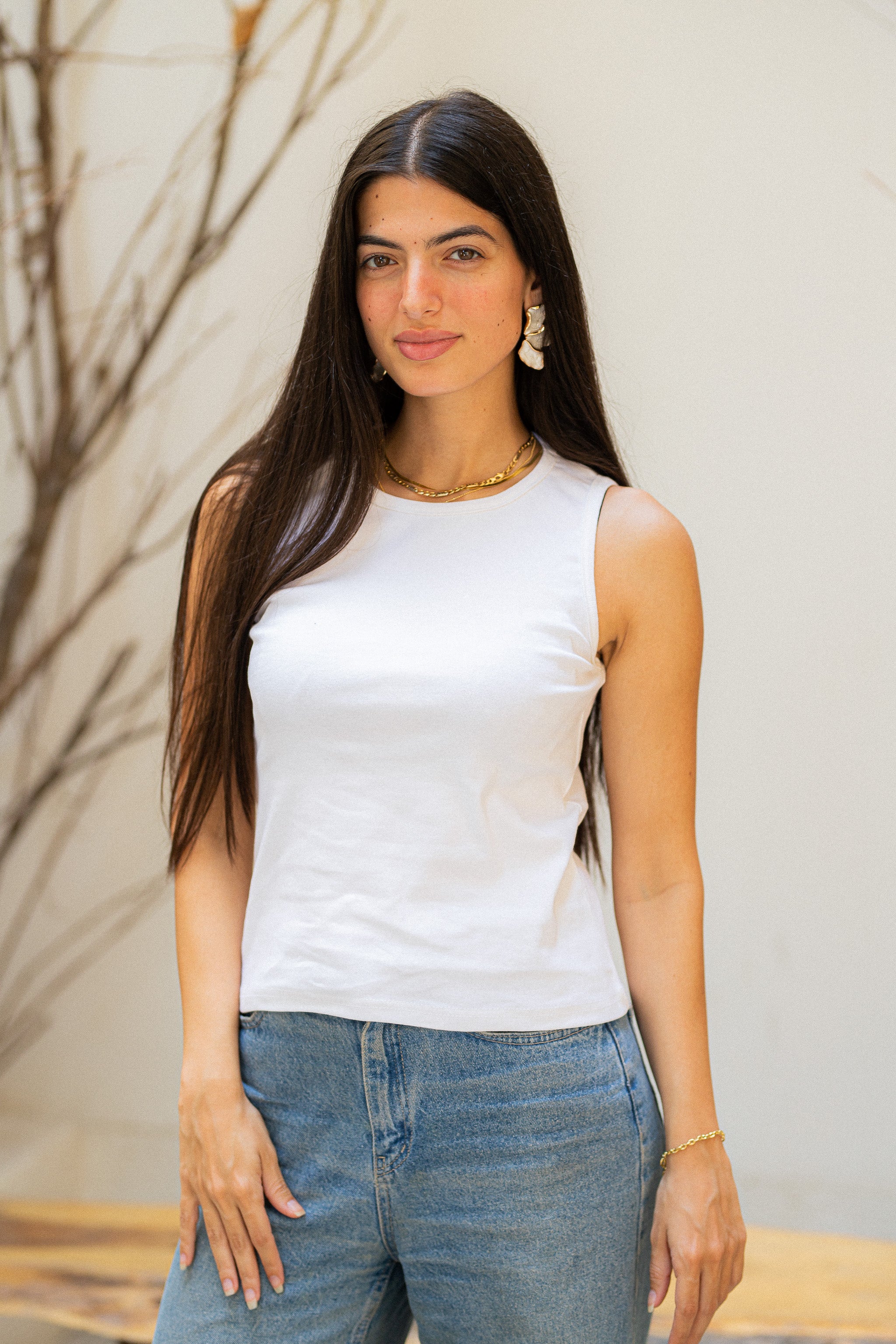 White Round tank top