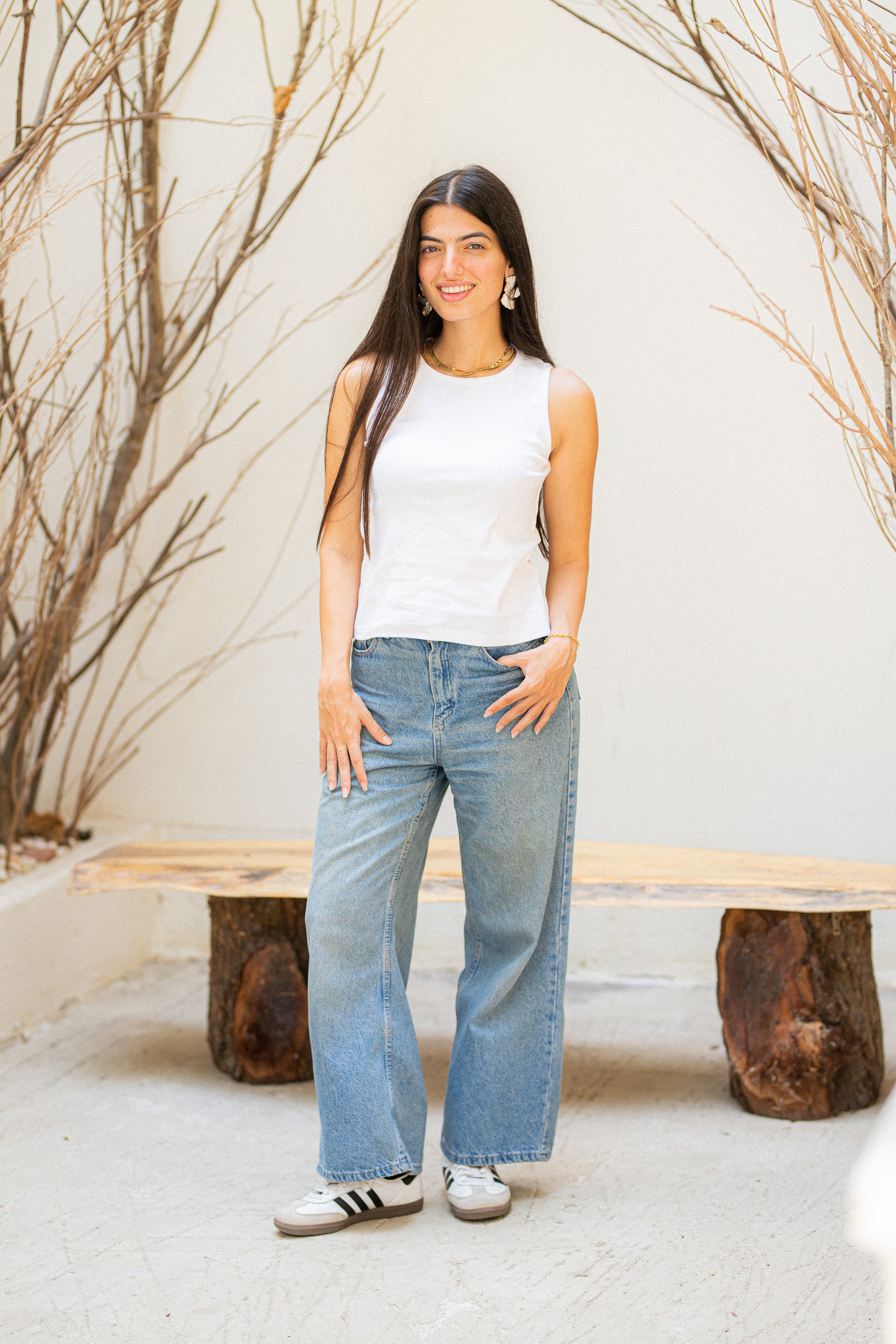 White Round tank top